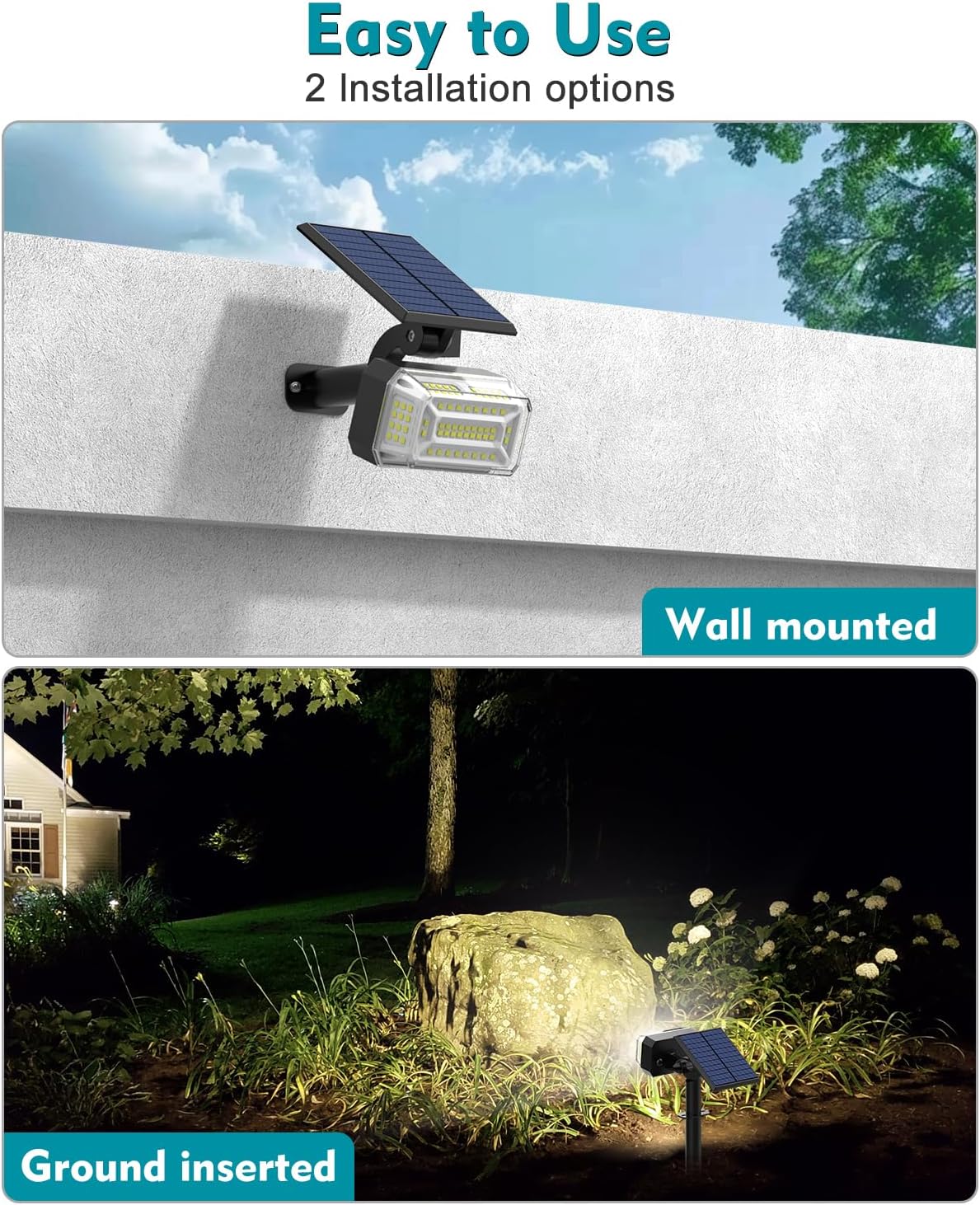 102 LEDs Solar Spot Lights Outdoor, [ 4 Modes/8 Pack] Solar Spotlights Waterproof IP65, Adjustable Light & Panel Landscape Flood Powered Lights for Yard Garden Pathway Wall (Cool White)