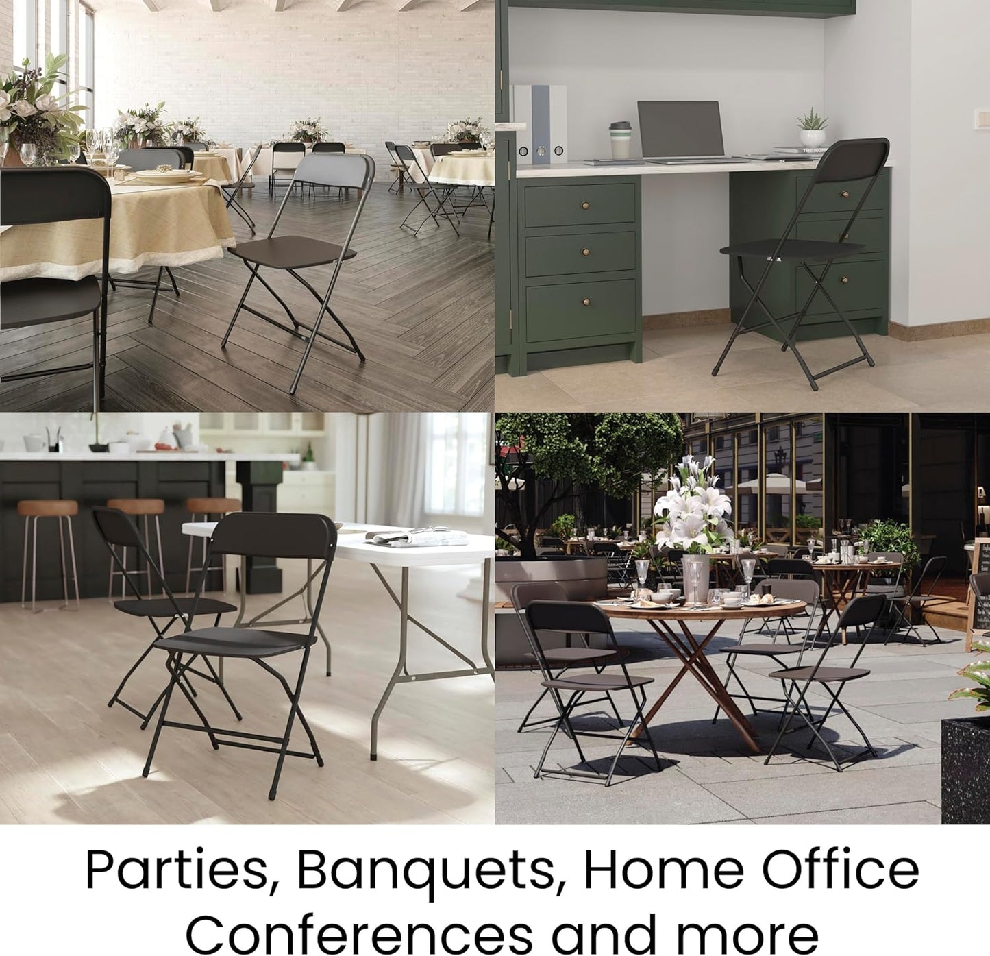 Flash Furniture Hercules Series Big & Tall Stackable Plastic Folding Chairs, Extra Wide Commercial Event Seats, Set of 4, Black