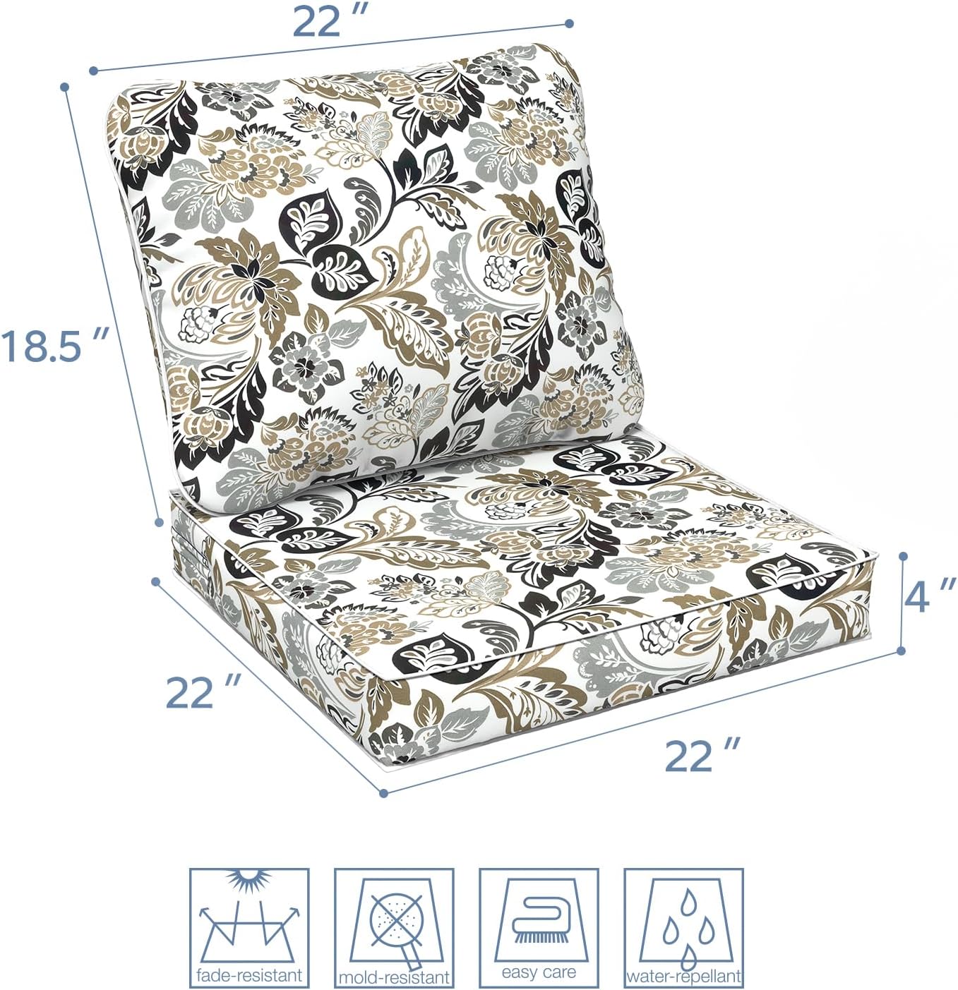 LVTXIII Outdoor Seat and Back Cushion Patio Deep Seat Cushion Set Seasonal Chair Cushion for Wicker Chairs and Garden Furniture Decoration, 22"x22"x4", Dailey Tan