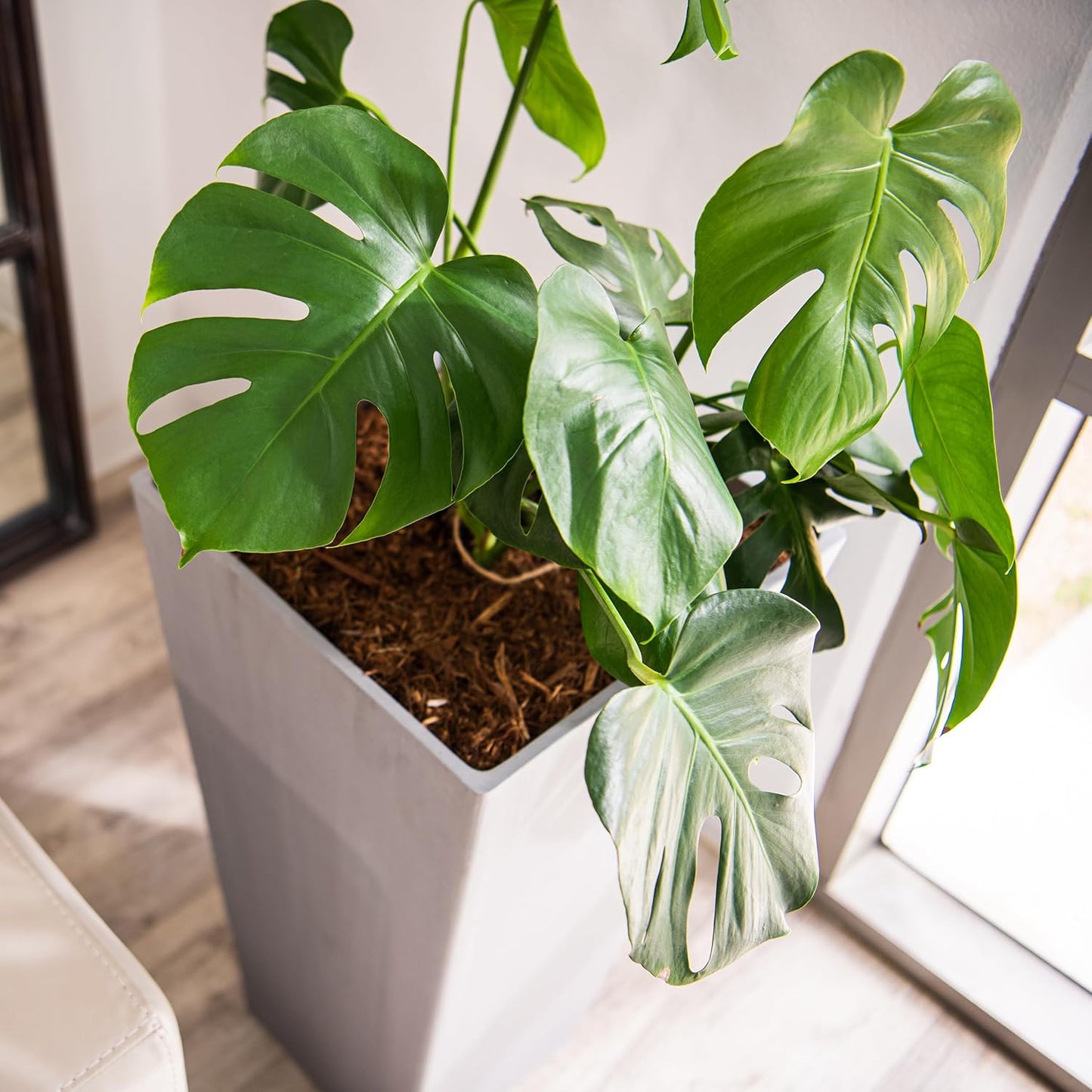 XBrand Modern 30-Inch Tall Square Planter, Tapered, Perfect for Indoor & Outdoor, Patio Decor, Set of 2, Gray