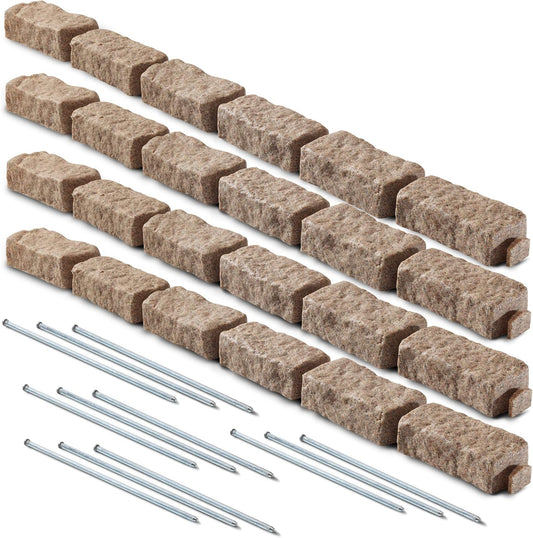 Beuta Landscape Edging | Garden Edging Border | Faux Stone Bricks for Lawn edging, Flower beds, Pathways & Yard Edging– 4 Packs | Each Section Has 6 Bricks 48"L x 4"W x 2.25"H | 12 Spikes |Sandstone