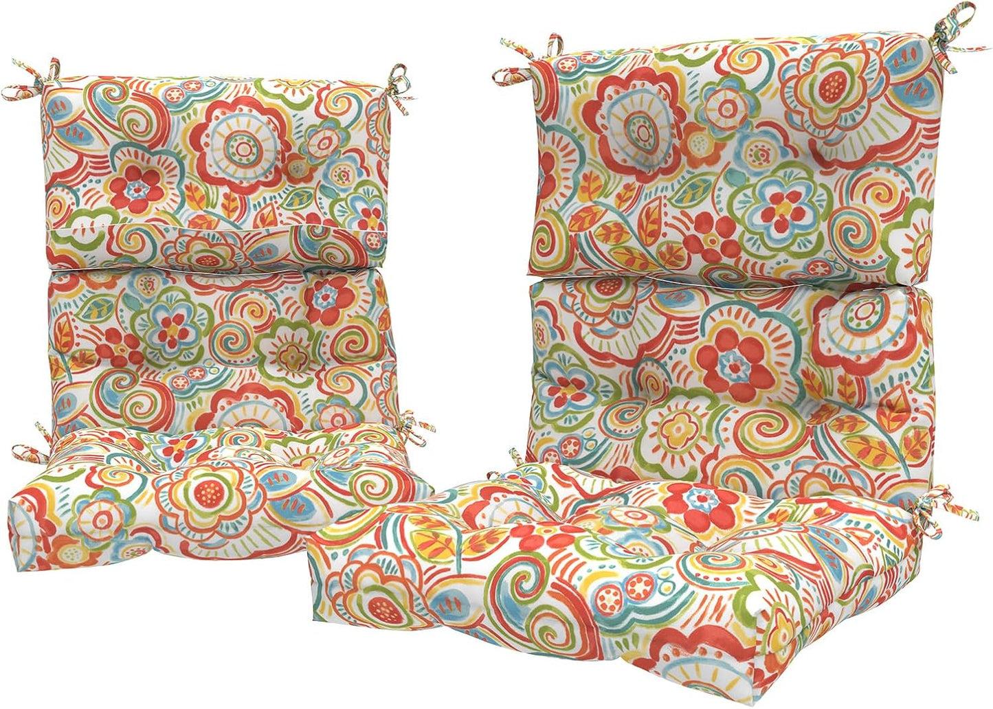 LVTXIII Outdoor Seat/Back Chair Cushion Patio Tufted High Back Cushion, Seasonal Replacement Rocking Chair Cushion with Ties (22” W x 20D”, Set of 2, Flower Red)