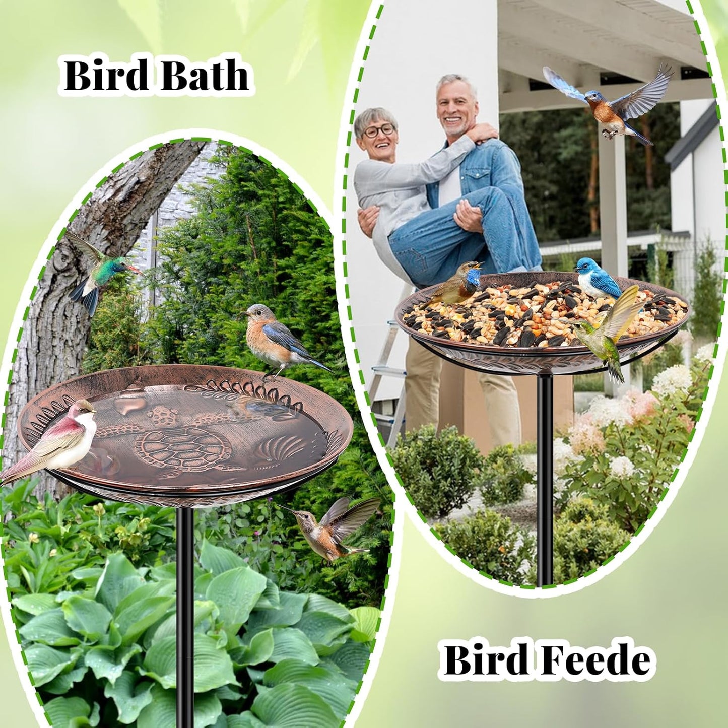 40 Inch Metal Bird Bath for Outside, Detachable Birdbath & Birdfeeder with Base Stake, Vintage Bird Baths for Outdoors Garden Yard Lawn Decor (Vintage Copper)