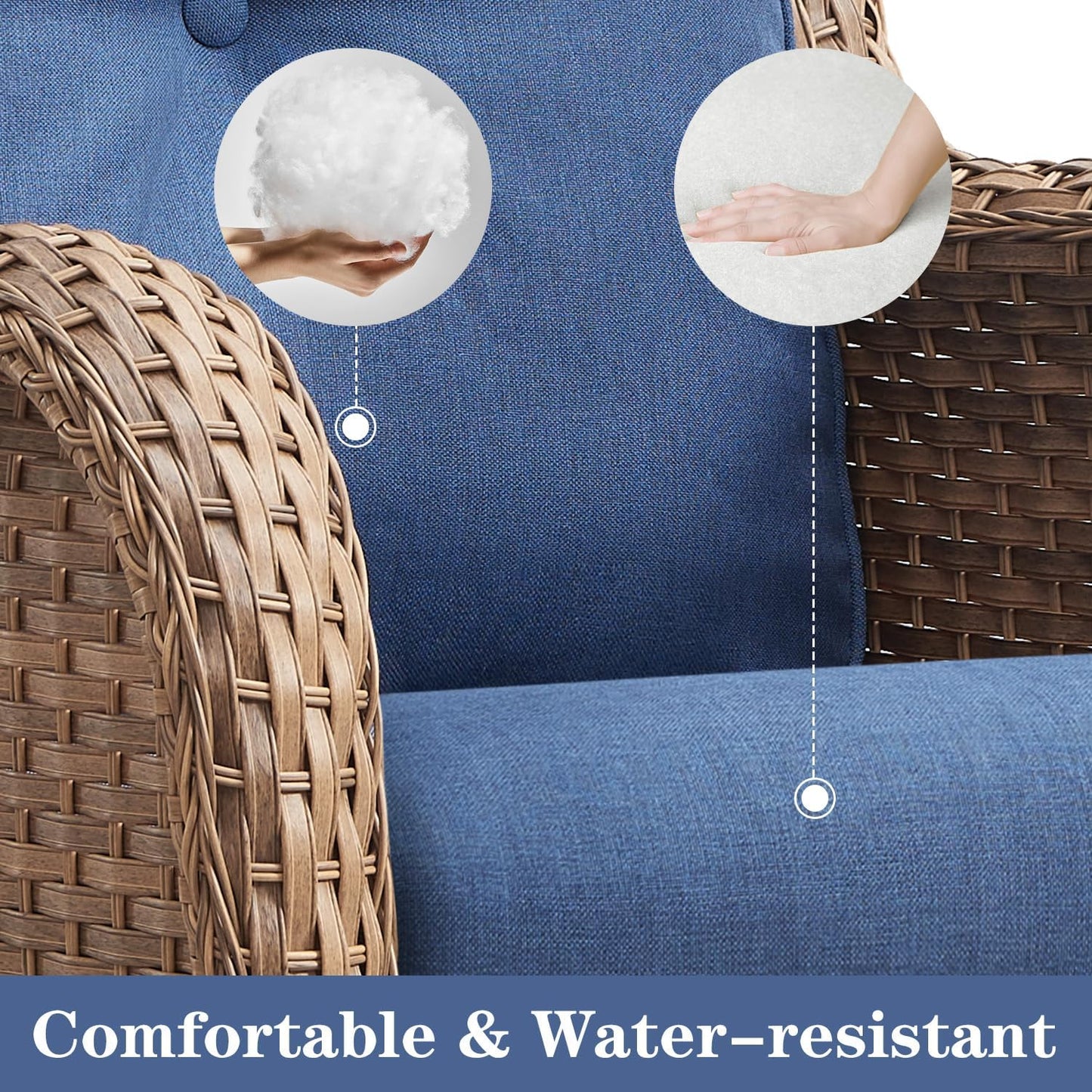 5 Pieces Patio Furniture Sets Wicker Outdoor Furniture, Rattan Patio Swivel Glider Chairs with 2 Ottoman and Glass Side Table, Yellow