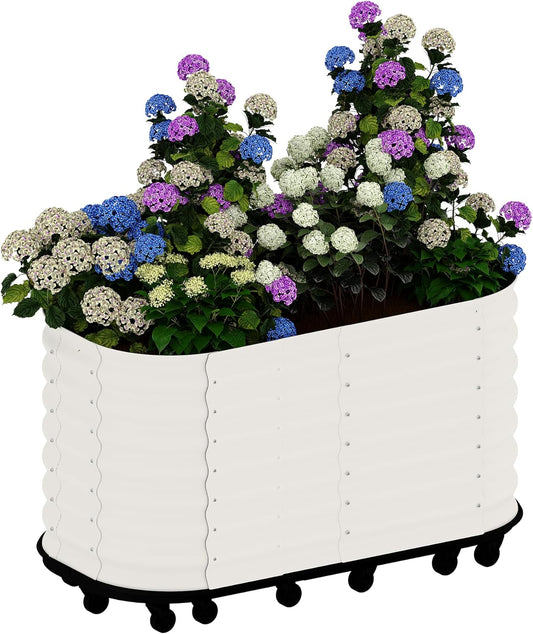 59x24x28in Galvanized Raised Garden Bed with Wheels & Water Reservoir – Durable Outdoor Planter Box, Elevated Raised Beds for Gardening, Portable Garden Box for Indoor/Outdoor Plants,White