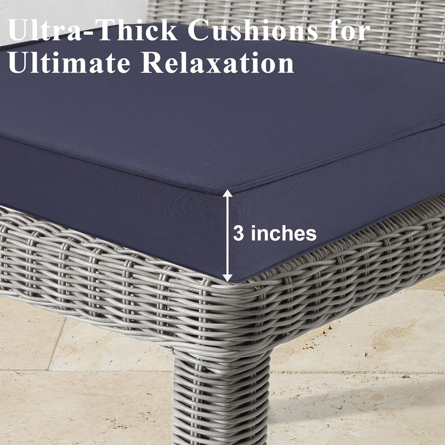 Outdoor Chair Cushions Set of 2 for Patio Furniture 18.5x16x3 Inch Waterproof Patio Chair Cushion 3 Year Color Fastness Rectangle Elastic Foam Garden Couch Pads with Ties and Handle,Grey