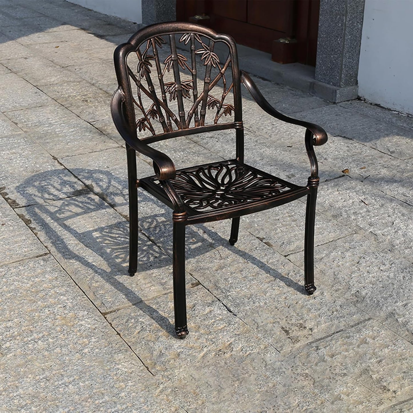 Outdoor Dining Chair Cast Aluminum Patio Chairs Set of 2 All-Weather Patio Dining Chair with Adjustable Feet for Backyard Garden (Purple Bamboo Chair)