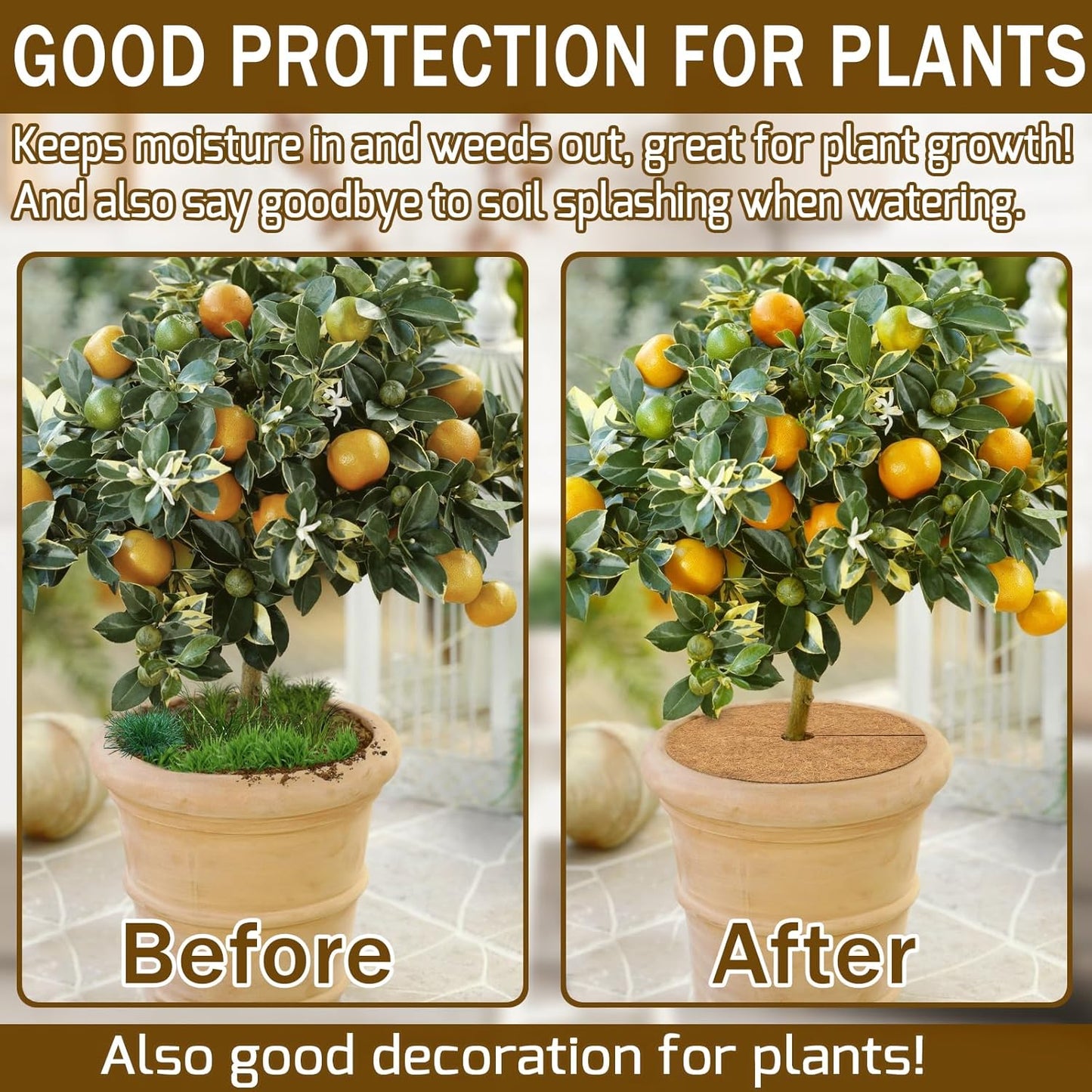 ZeeDix 20 Pack 12 Inch Coconut Fiber Mulch Ring, 100% Natural Coco Coir Tree Ring Mulch Mat Plant Protector Mat, Coconut Coir Discs Plant Pot Soil Cover for Indoor Outdoor Plants, Garden Decoration