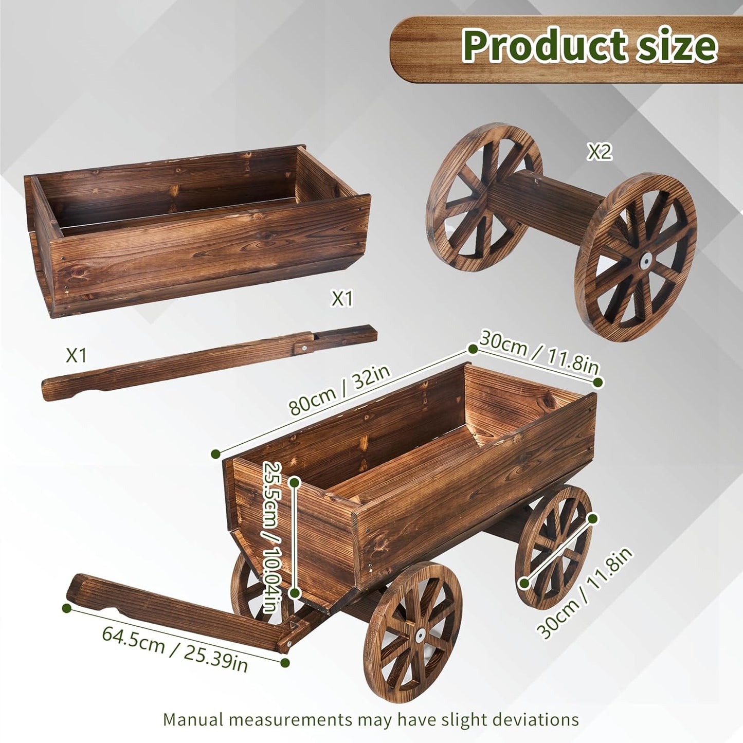 HPC Decor Large Wooden Planter Box with Wheels - Mobile Garden Planter for Flowers, Herbs, Vegetables - Durable Indoor/Outdoor Decor for Patio, Balcony, Yard, Porch - Rustic Flower Cart Design