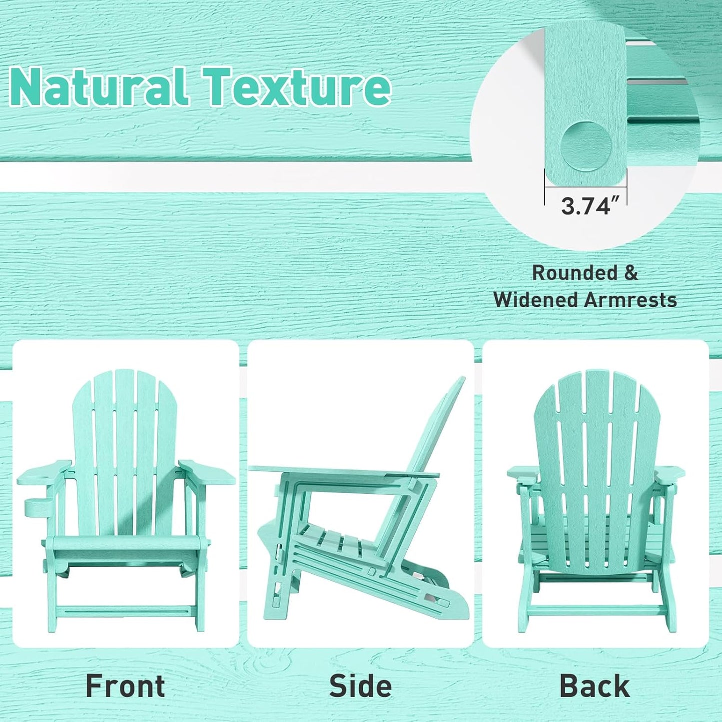 Adirondack Chairs Set of 2, Tool-Free Assembly All-Weather Plastic Adirondack Chairs, HDPE Fire Pit Chairs with Cup Holder, Outdoor Chair for Patio Garden (Aruba)