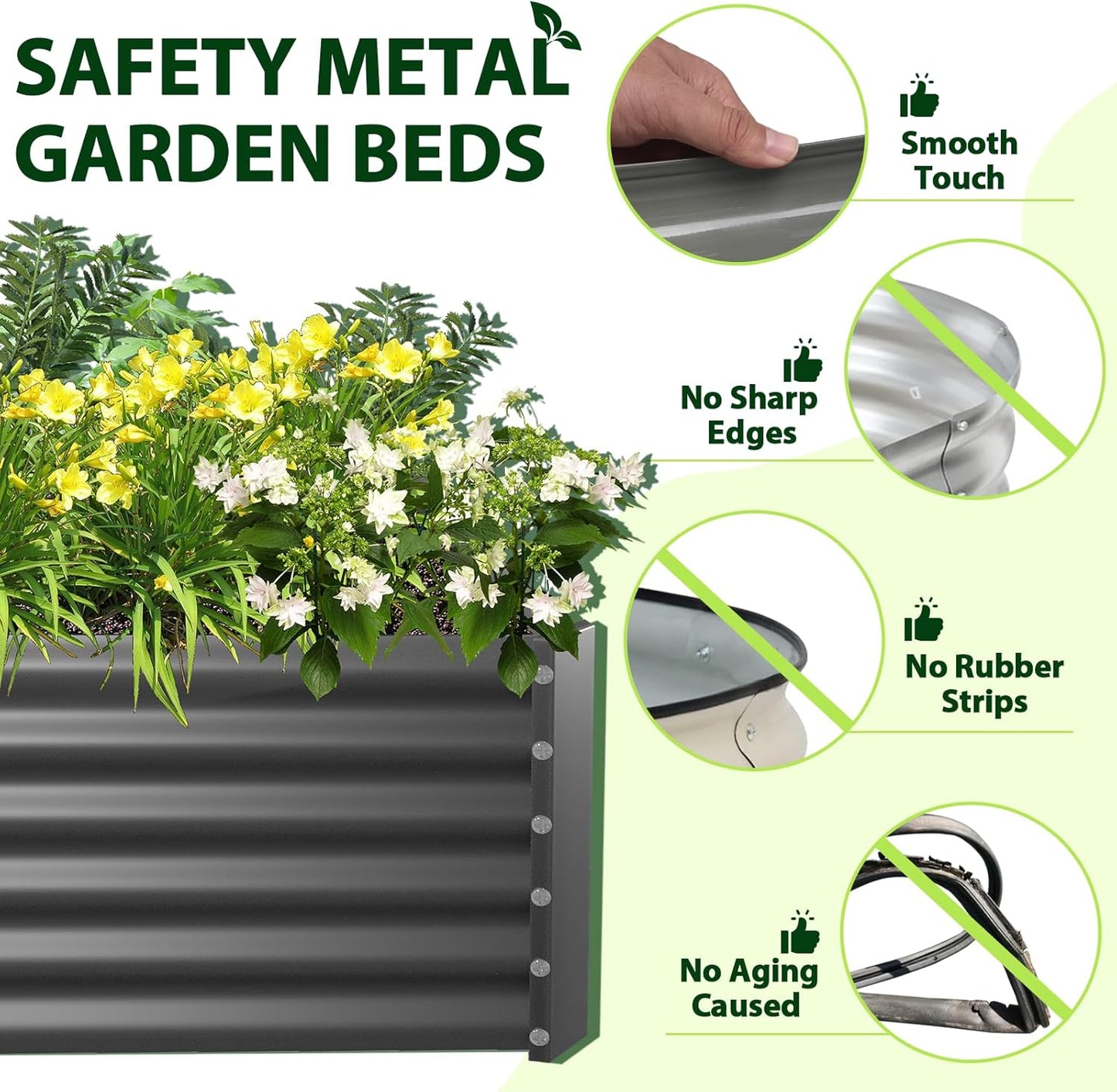 A ANLEOLIFE 8X4X1.5 ft Galvanized Raised Garden Beds Outdoor, Rectangular Metal Planter Box for Planting Vegetables Flowers Herb, Anti-Rust & Easy-Setup, Quartz Grey
