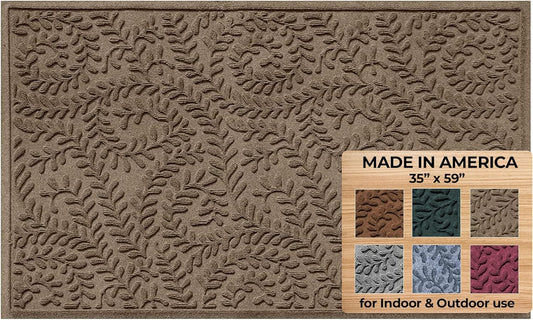 WaterHog Indoor/Outdoor Use Door Mat, 3' x 5', Made in USA, Welcome Mat for Front Door, Durable, Water-Trapping Floor Rug, Decorative, Skid-Resistant Entryway, Boxwood Collection, Khaki/Camel