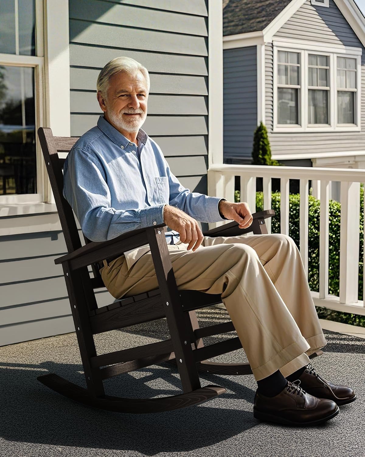 SERWALL Oversized Outdoor Rocking Chair Set of 2, HDPE Rocker for Adults, Patio Rocking Chairs for Porch, Coffee