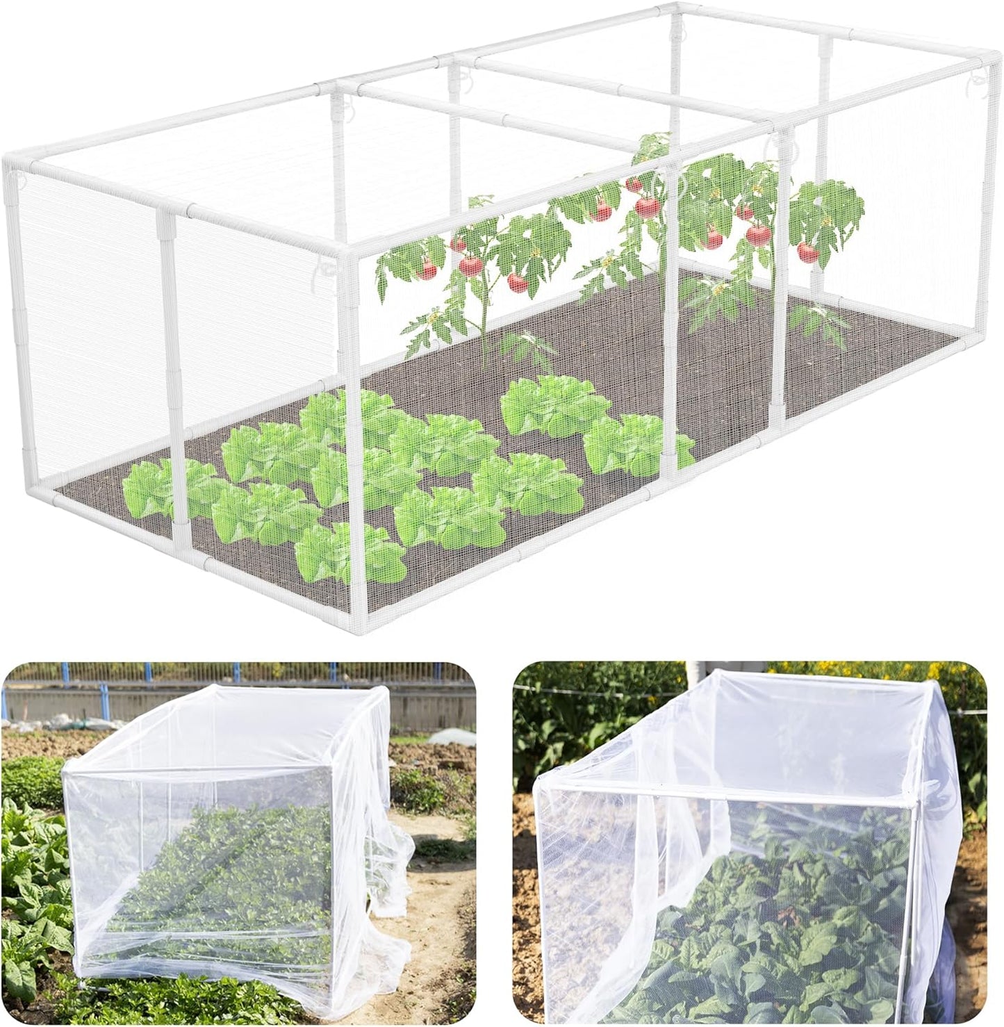 72 * 33 * 30 in Detachable Crop Cages for Garden, Plant Protection Tent with Garden Netting for Vegetables Fruits Flowers,Mesh Plant Covers for Outdoors White
