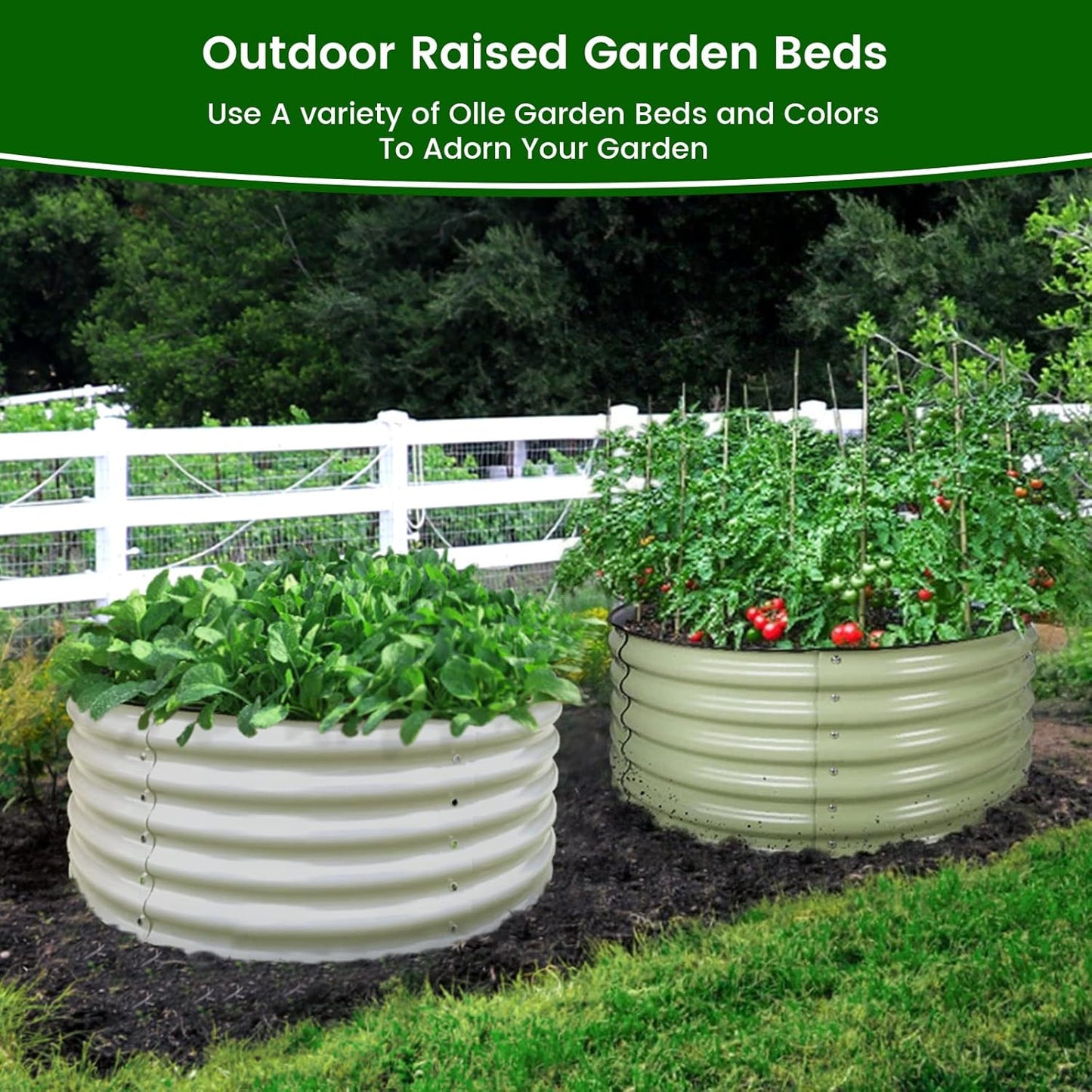 Olle 17" Tall 42" Round Raised Garden Bed Metal Raised Beds for Gardening, Large Planter Box Round Raised Garden Beds Outdoor for Vegetables, Sage Green