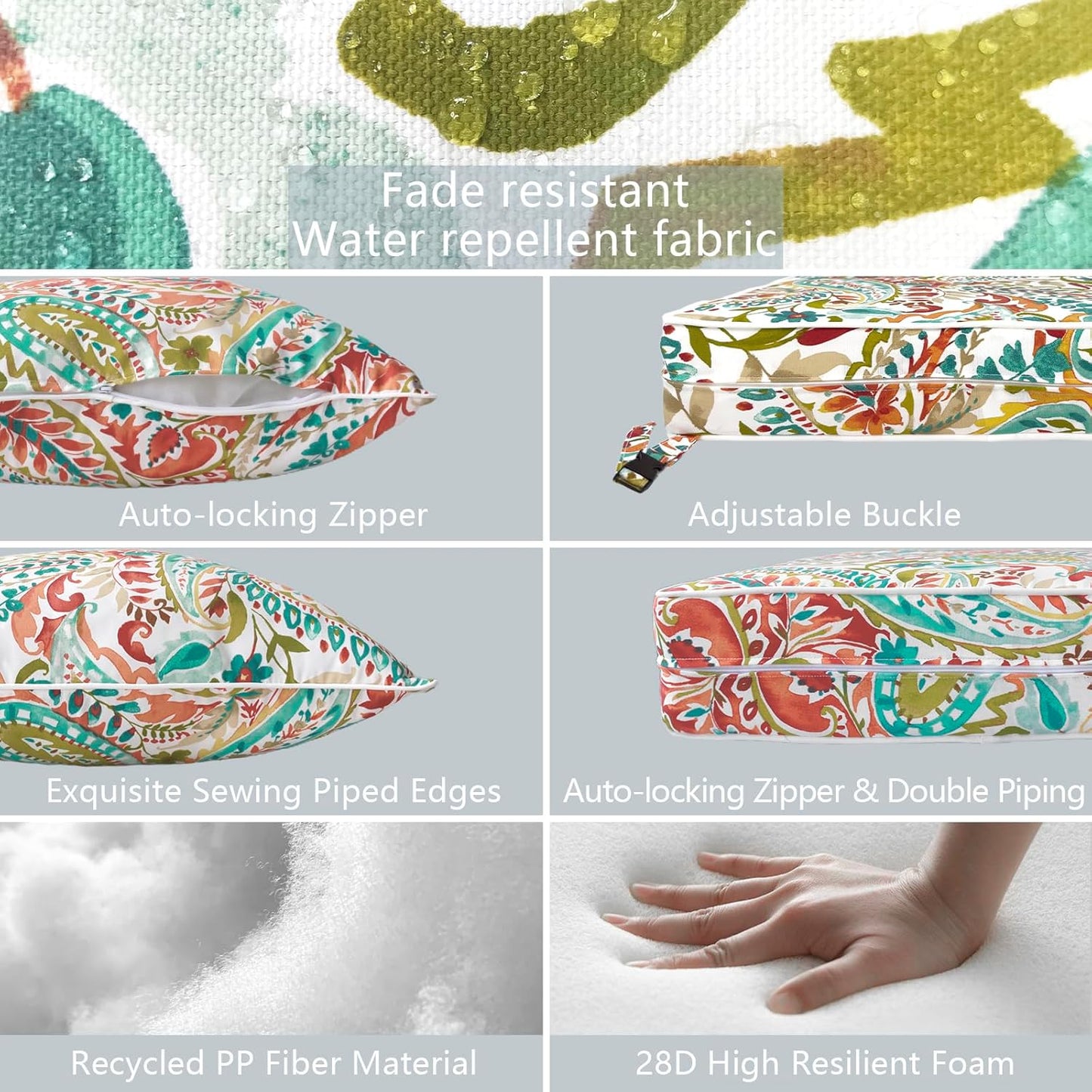 LVTXIII Outdoor Deep Seat Cushion Patio Seat and Back Cushion Set Seasonal Chair Cushion for Dining Arm Chairs, Wicker Chairs and Garden Furniture Decoration, 24"x24"x4", Pretty Paisley