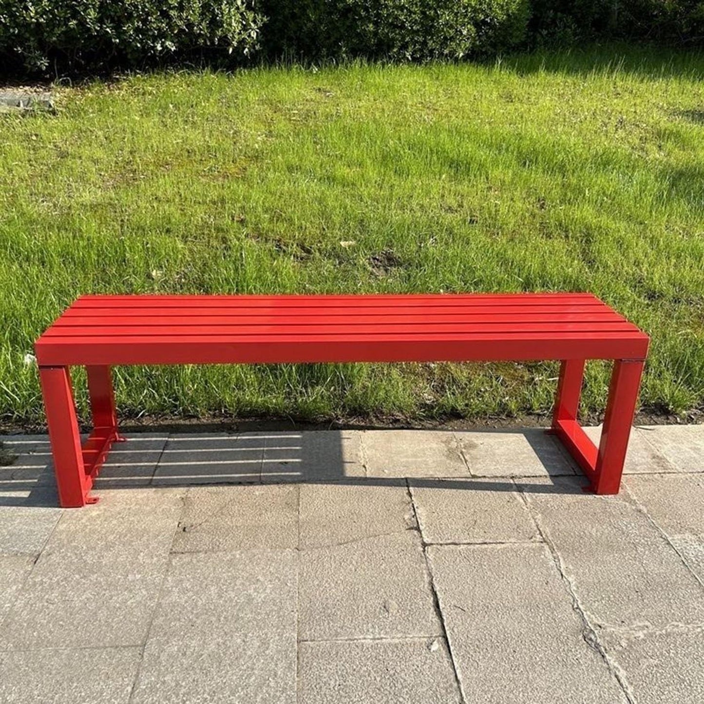 Weatherproof Metal Dining Bench, Outdoor Bench Backless Patio Bench 2-Person Farmhouse Bench Garden Bench for Kitchen, Living Room, Entryway(Red,59in)