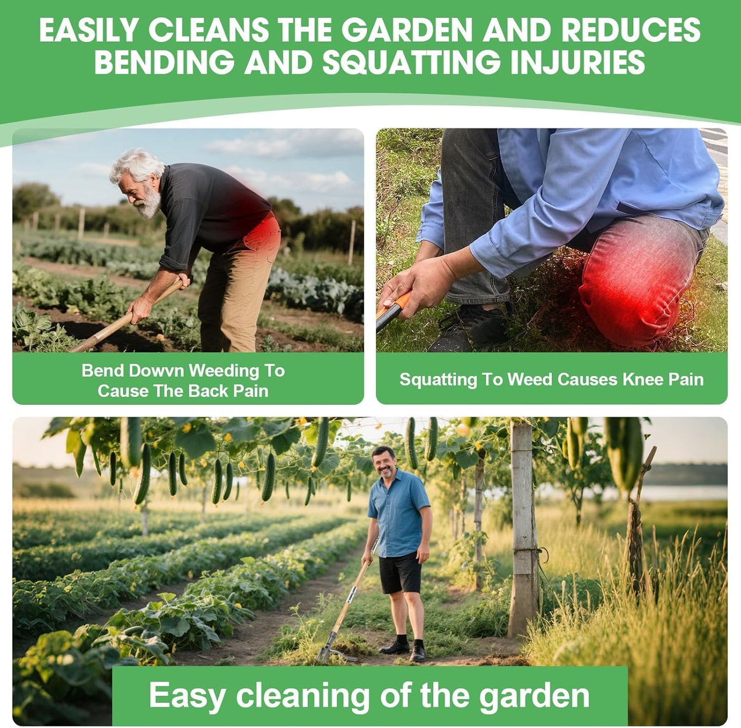 Weed Puller-The Original Stand Up Weed Puller Tool,Adjustable 44-31.5" Bamboo Handle with Heavy Duty 4-Claw Cast Steel Head - Foot Step Design, No Bending Required - Garden & Yard Weeder