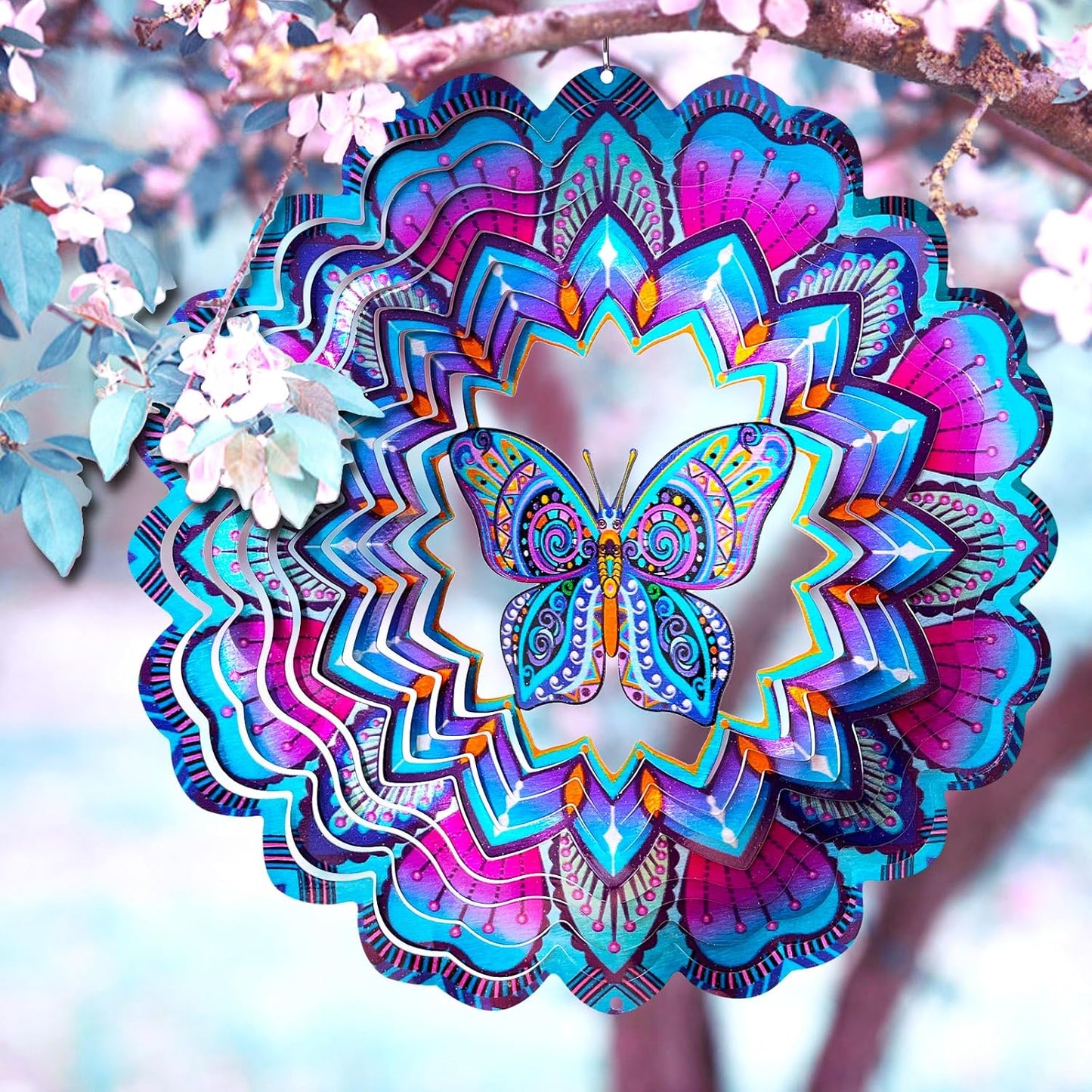 FONMY Wind Spinner Butterfly 12 inch 3D Stainless Steel Wind Sculpture Worth Gift Christmas Decor. Laser Cut Metal Art Geometric Pattern - Hanging Mandala Wind Spinners, Kinetic Yard Art Decorations