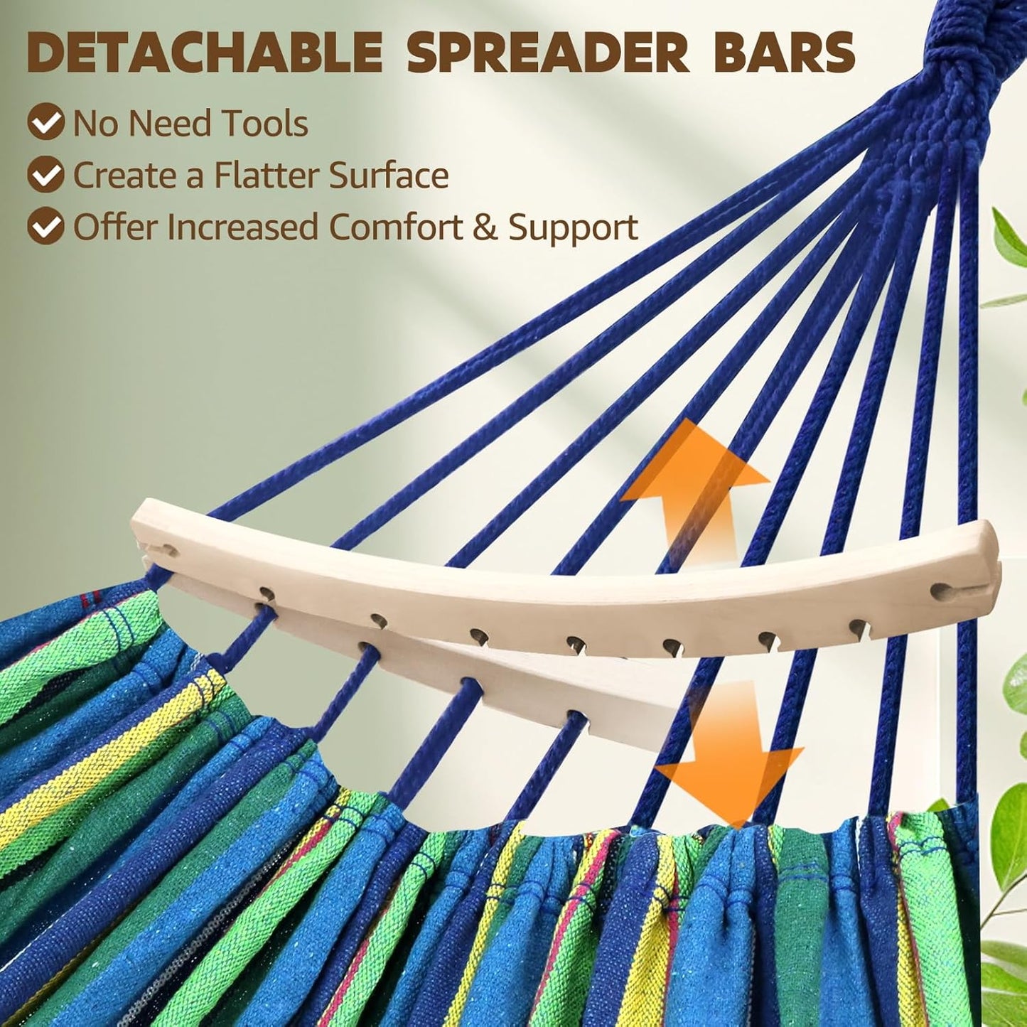 Chihee Cotton Hammock Large Soft Breathable Camping Hammock Holds Up to 660lbs Portable Tree Hammock with Detachable Spreader Bar Pillow 2 Strong Webbings 2 Carabiners Patio Garden Indoor Outdoor