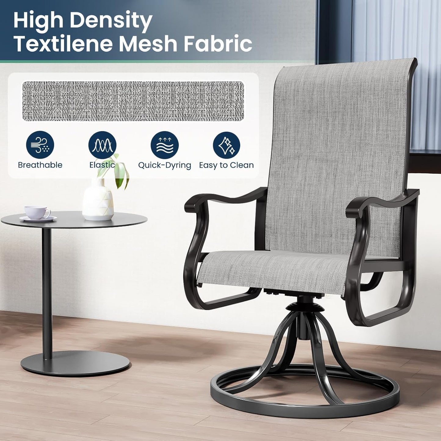 Amopatio Patio Swivel Chairs Set of 6, Outdoor Swivel Rocker Dining Chairs with All Weather Textilene High Back & Metal Frame, for Backyard Deck Lawn Garden (Light Gray)