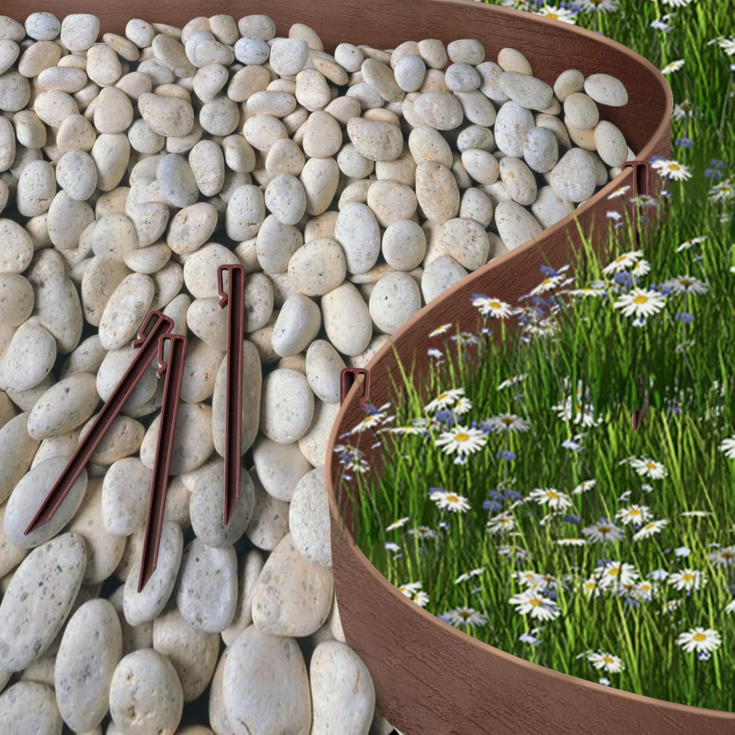 Landscape Edging Kit, Include 4 Inch High 120 Feet Length Terrace Board, 60 Durable Spikes，Professional Edging Pruning Shear, Brown