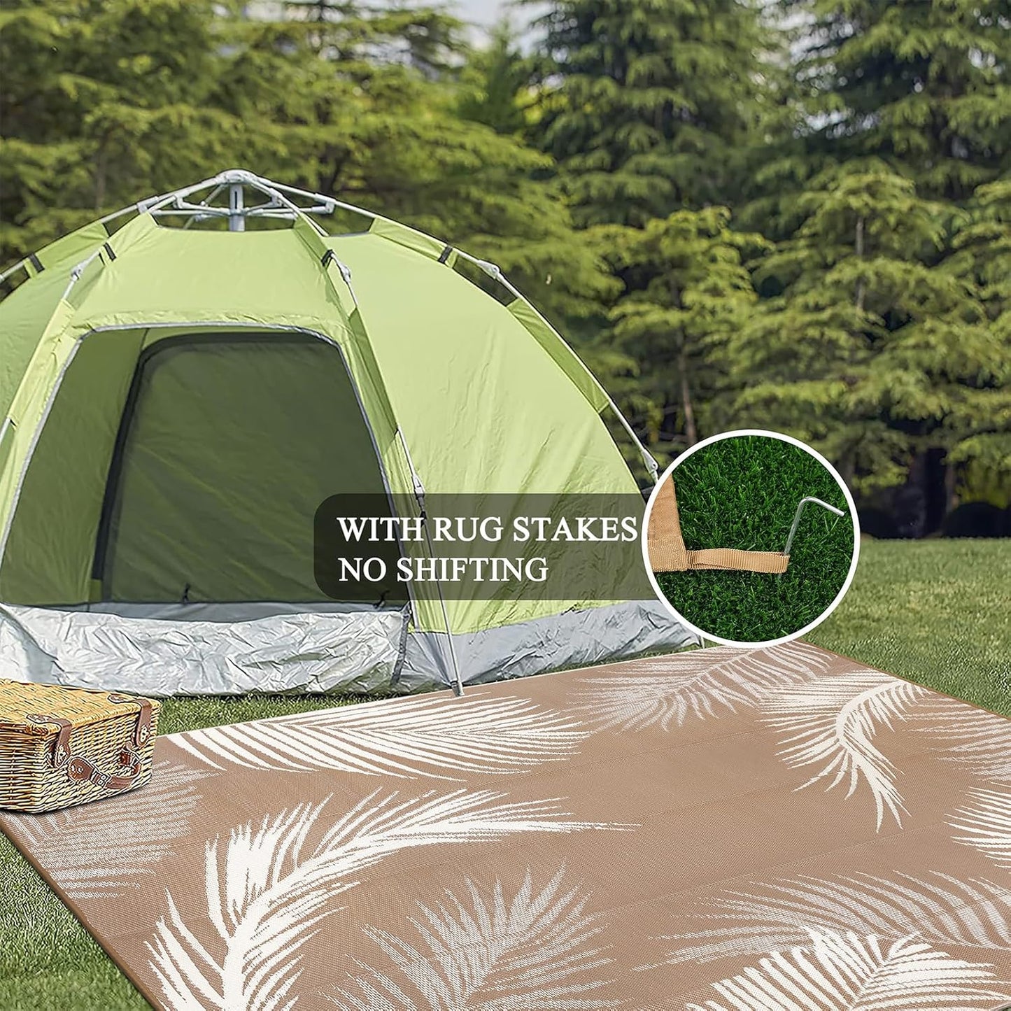 Pauwer Waterproof Outdoor Rug 9x12, Reversible Plastic Straw Patio Camping Rug, Indoor Outdoor RV Mat Carpet for Deck, Camper, Porch, Balcony, Backyard, Picnic, Leaf Brown