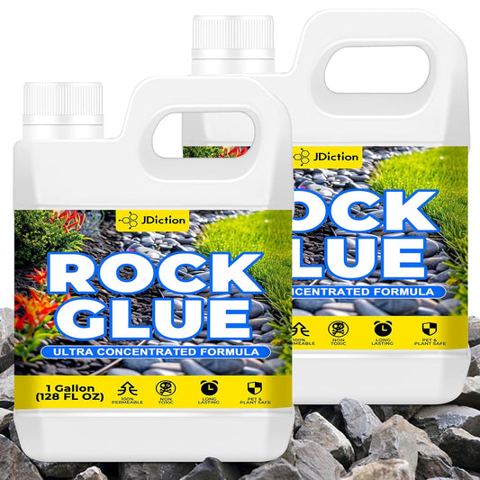 JDiction Rock Glue for Landscaping 2 Gallon - 10X Concentrated Mulch Glue for Landscaping, Gravel Binder for Stone/Pebble, Landscape Gravel Adhesive, Rock Stabilizer, Weather Proof, Lasts Up to 2 Year