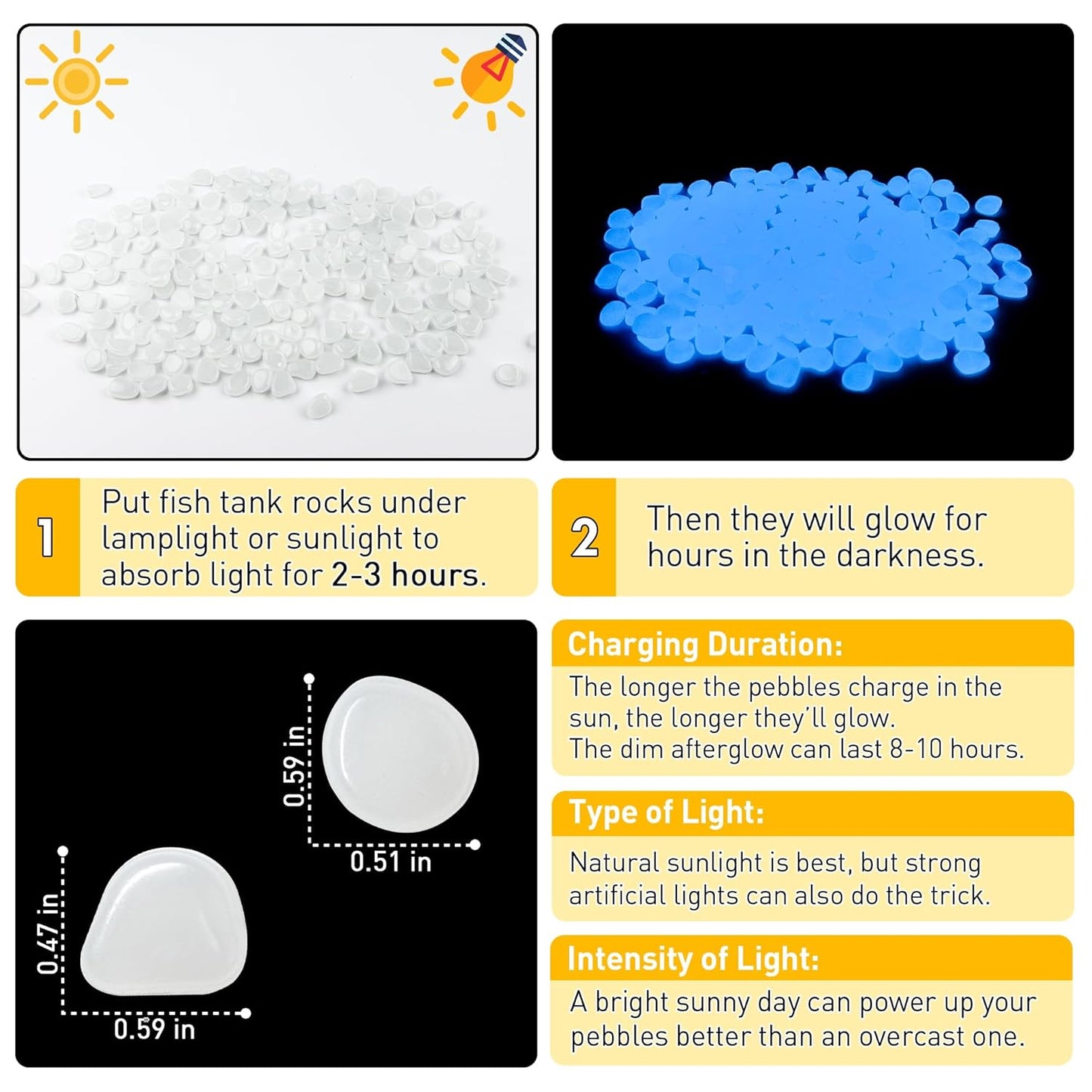 Glow in The Dark Rocks Outdoor Garden Pebbles Stones, 2.2Lbs White Fish Tank Glow Rocks Resin Glowing Pebbles for Garden/Aquarium/Planter/Walkway/Driveway