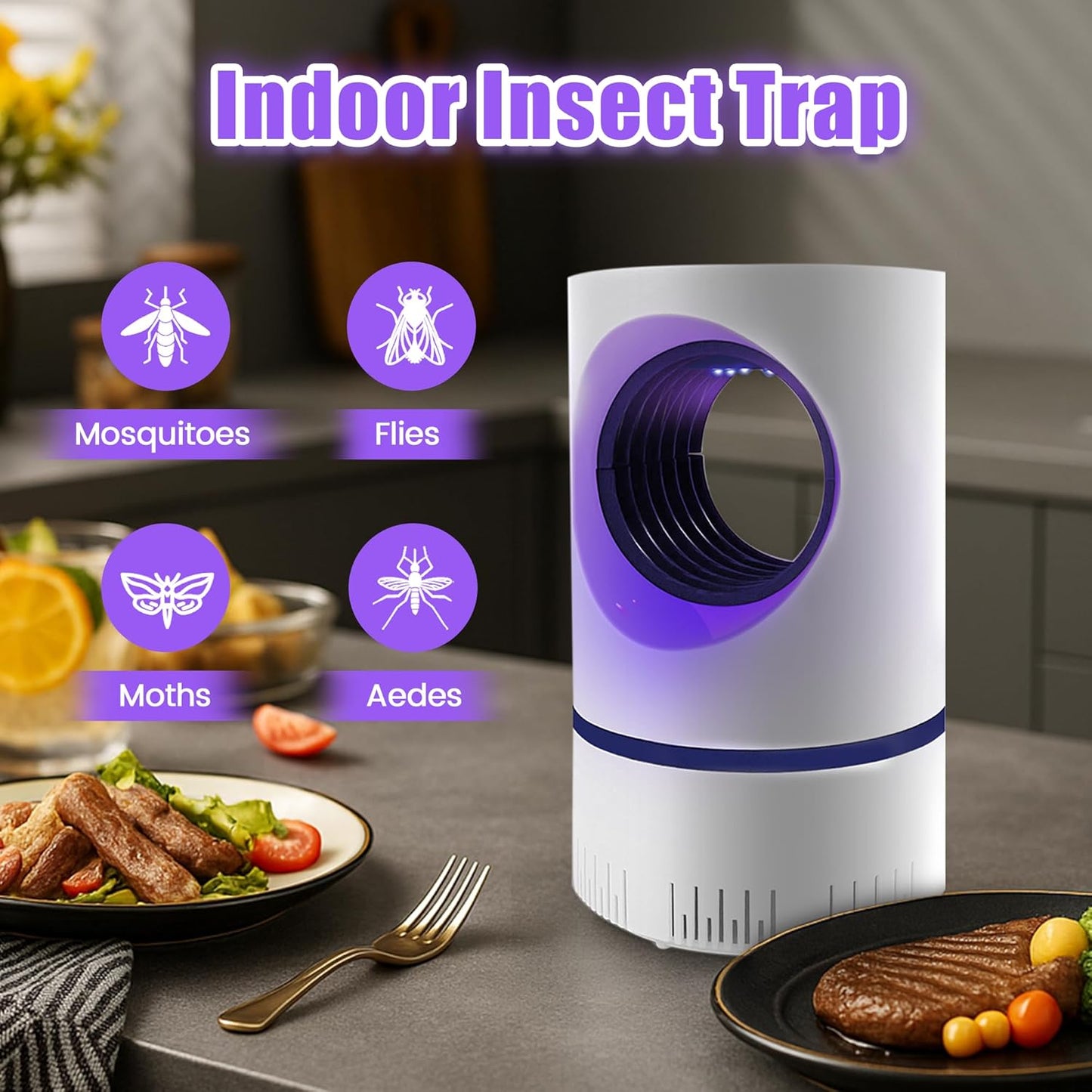 Flying Insect Trap Fruit Fly Traps Fan Powered Indoor Bug Catcher for Mosquitoes, Gnats, Moths & Fruit Flies, Silent & Effective (1, White)