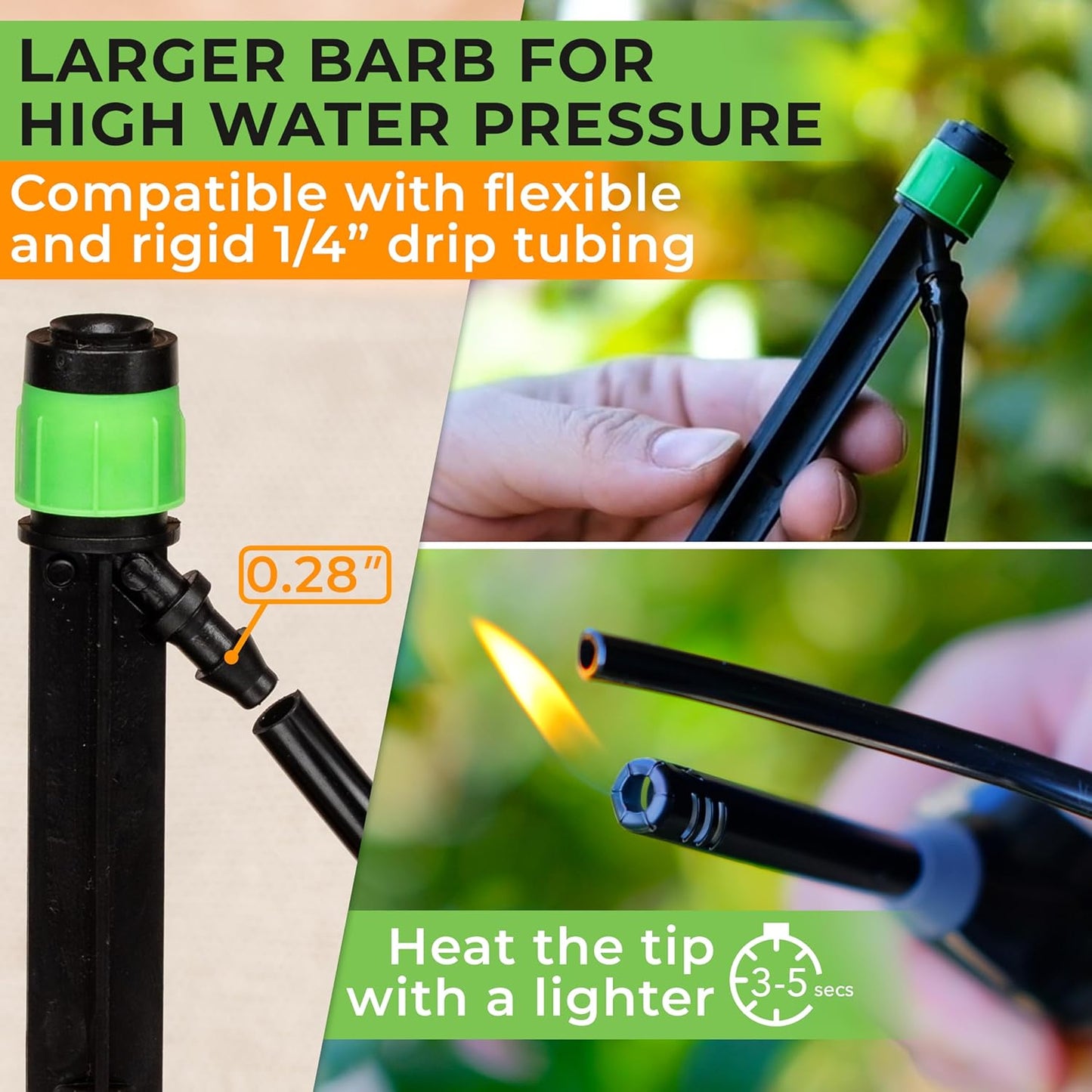 CARPATHEN 100 Drip Irrigation Emitters Vortex - Drip Irrigation Parts for Irrigation Kit - 1/4 inch Irrigation Tubing Compatible - 360 deg Adjustable Fan Sprayer for Raised Garden Bed, Potted Plants