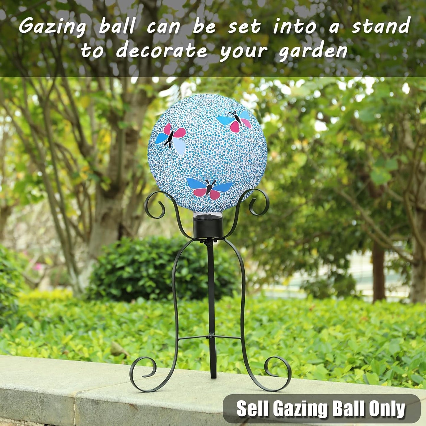 VCUTEKA Gazing Ball, 8" Glass Gazing Balls Sphere for Garden Lawn Outdoor Ornament Yard Decorative, Butterfly