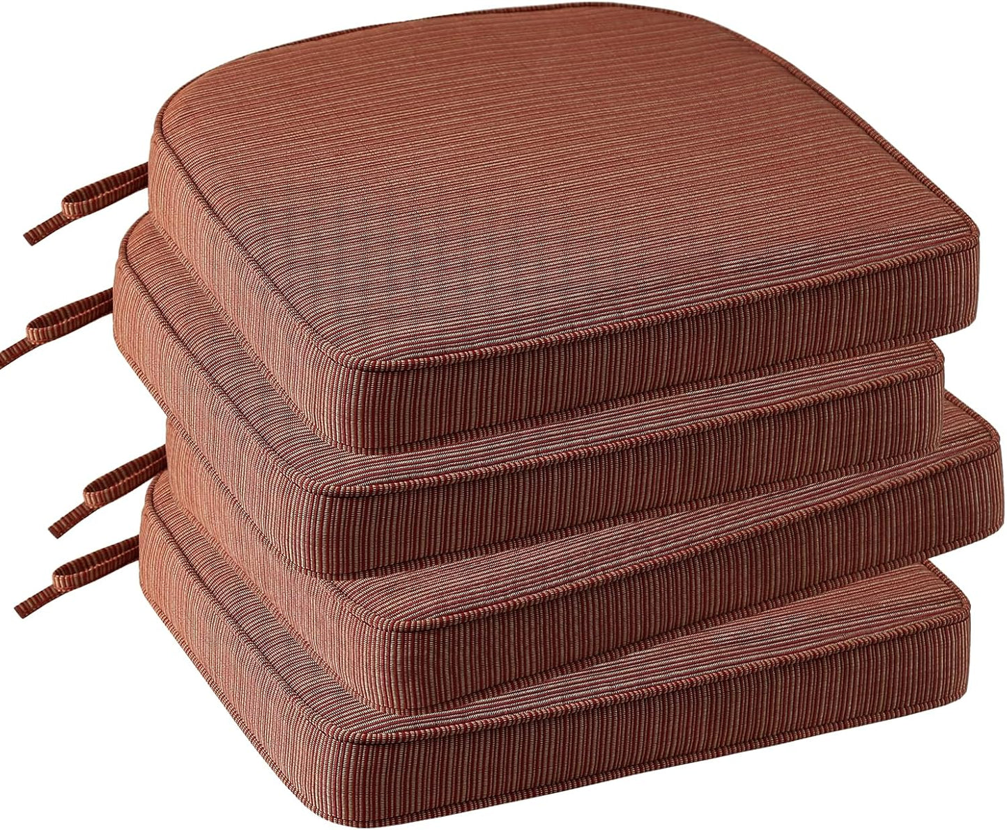 Outdoor Outdoor Round Corner Seat Cushion, 17"x16"x2", Set of 4, Non Slip Seat Cushion Pads with Removable Cover for Patio Furniture, Garden Yard Lawn, Dark Yellow Tan Stripe