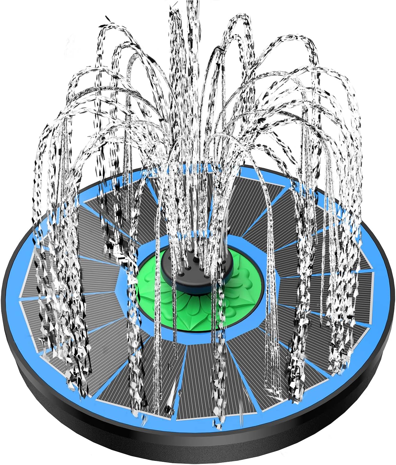 Solar Fountain Full Glass Panel No Battery, 3.5W Solar Bird Bath Fountains with 4 Fixed Rods & 7 Nozzles, Solar Fountain Pump for Bird Bath, Garden, Pond, Pool, Patio,Hummingbird