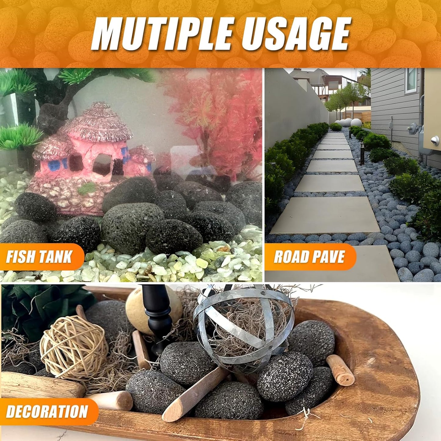CJGQ 18 Lb Lava Rocks for Fire Pit,1"-2" Natural Pebbles Tumbled Lava Rock,Round Fire Pit Rocks for Portable Fireplaces Propane Gas Fish Tank Landscaping Garden Decoration