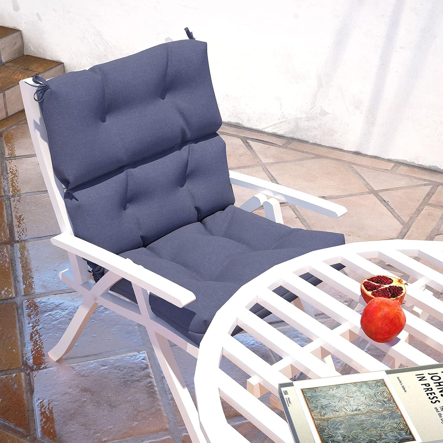 LVTXIII Patio Tufted High Back Seat Cushion Set of 2 Outdoor Rocking Chair Cushions, Replacement Adirondack Chair Cushion with Ties for Garden Balcony Chairs Use, 44” L x 22” W, Navy Textured