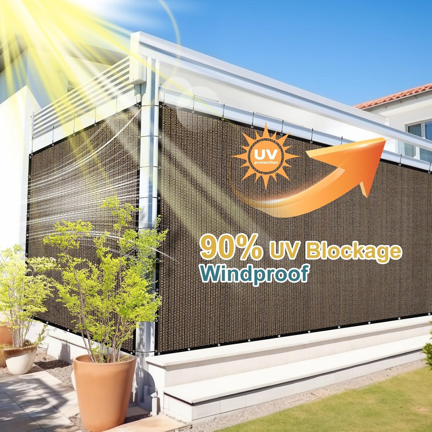 Shade&Beyond 90% Sun Shade Cloth with Grommets, 8' X 8' Pergola Shade Cover Canopy, Mesh Tarp Sun Screens for Patio, Outdoor, Garden, Backyard, Mocha