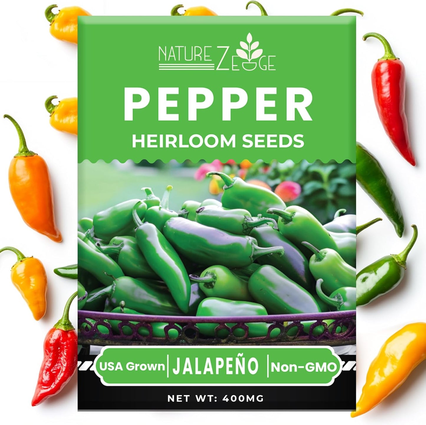 Hot Pepper Seeds for Planting, Cayenne, Hungarian Yellow, Jalapeno, Serrano, Habanero Orange, Heirloom Pepper Seeds Variety Pack, NonGMO, Made in USA