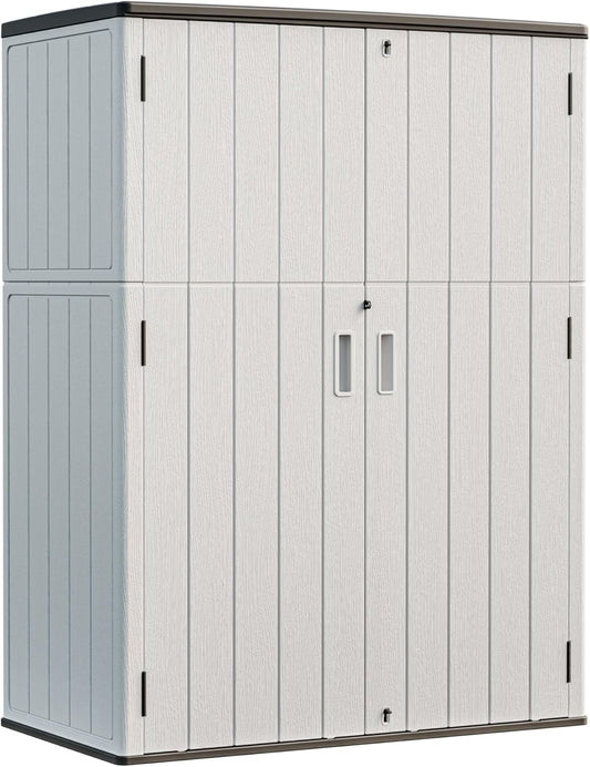 HOMSPARK Outdoor Storage Shed Weather Resistance, Patio Storage Cabinet Lockable Resin Tool Shed for Storage of Bike, Trash Cans, Garden Tools (Light Gray, 66 Cu.ft)
