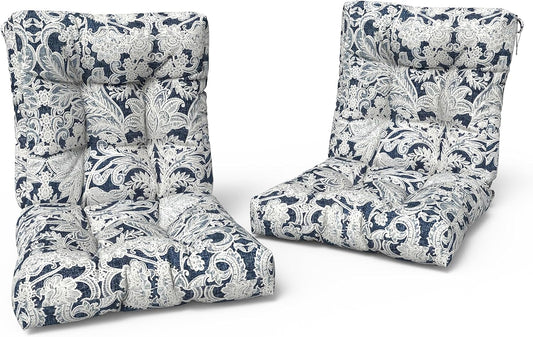 LVTXIII Outdoor Low Back Chair Cushions, Seasonal Replacement Adirondack Chair Cushion with Ties, Patio Waterproof Seat Cushions for Home Garden Use, 21 W x 21 D, Set of 2, Damask Lapis