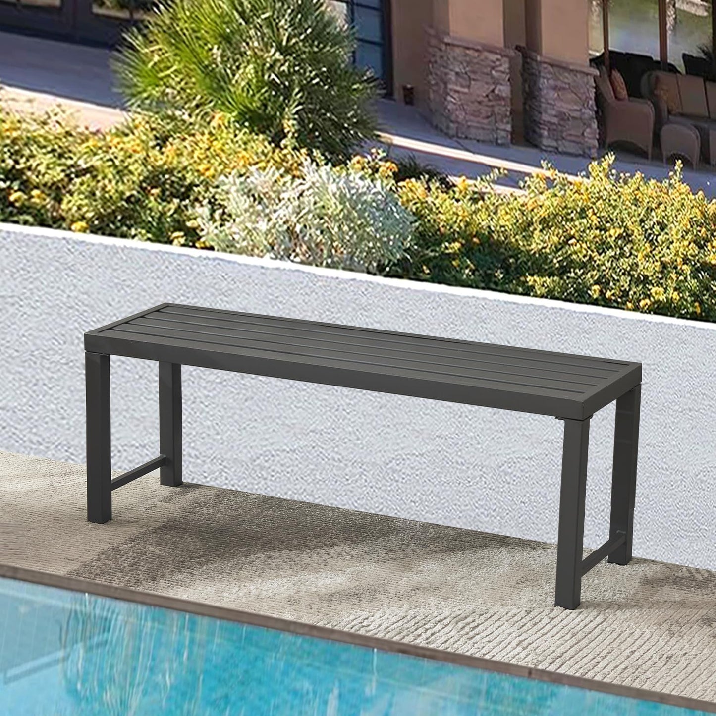 Outdoor Metal Backless Bench Set of 2, 46" Patio Garden Bench for Outdoor, All Wheather Outdoor Bench for Garden, Backyard, Porch, Grey