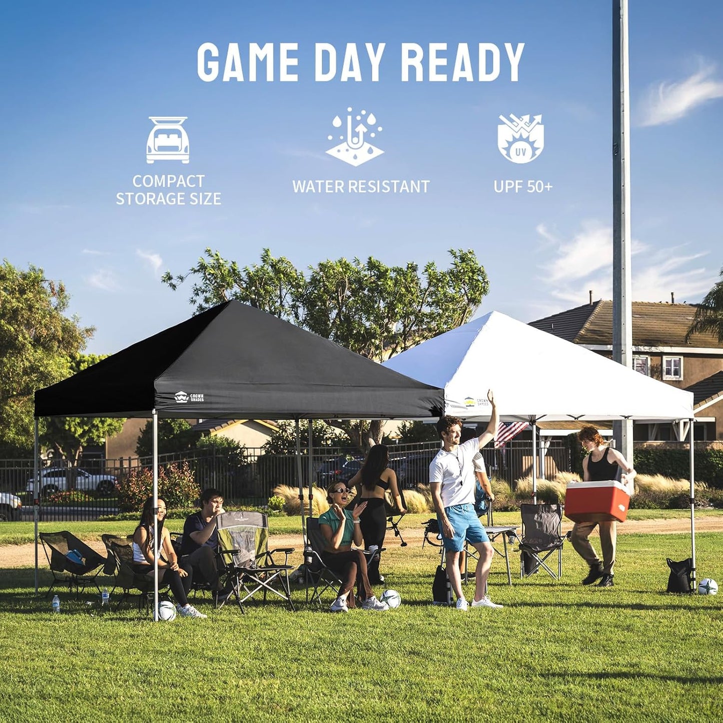 CROWN SHADES 8x8 Pop Up Canopy, Patented Center Lock One Push Instant Popup Outdoor Canopy Tent, Newly Designed Storage Bag, 8 Stakes, 4 Ropes, Silver-Coated Black