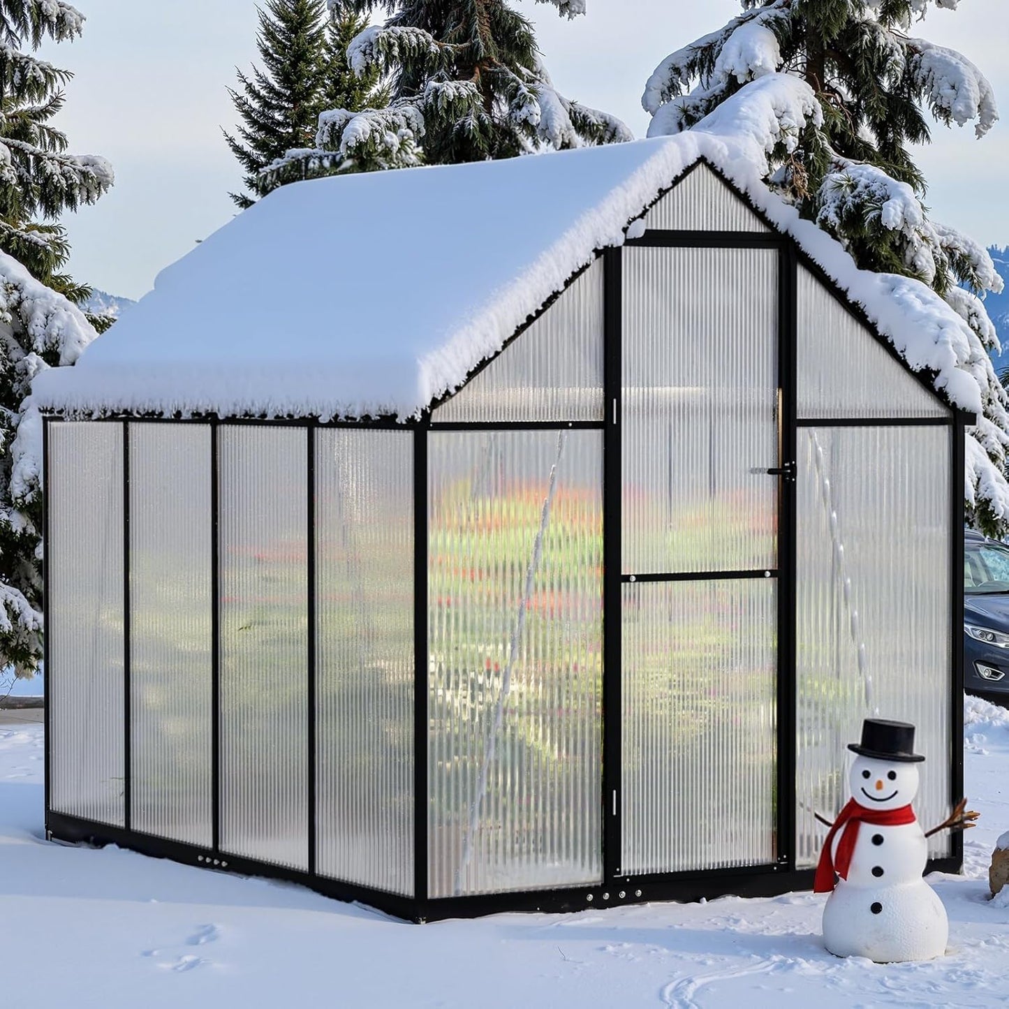 6×8FT Greenhouse for Outdoors, Large Walk in Greenhouse Kit and Winter Garden Planting, Enhanced Aluminum Green Houses for Outside Withstands Strong Wind or Heavy Snow to Protect Vegetables or Plants