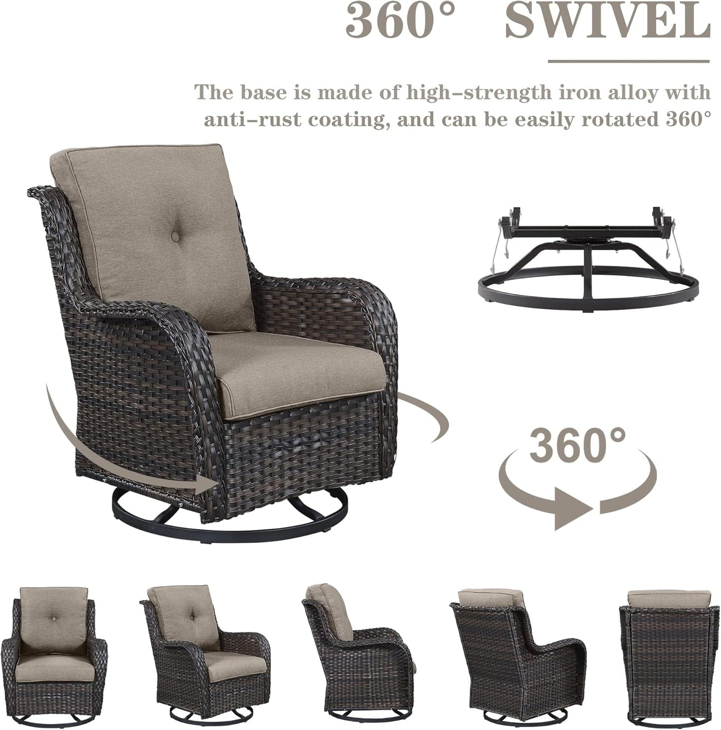 4 Piece Patio Furniture Set with Fire Pit Table - 41inch 50000 BTU Propane Fire Pit Table with High Back Loveseat Glider Chair and 2 Swivel Rocker Chair for Casual Gathering