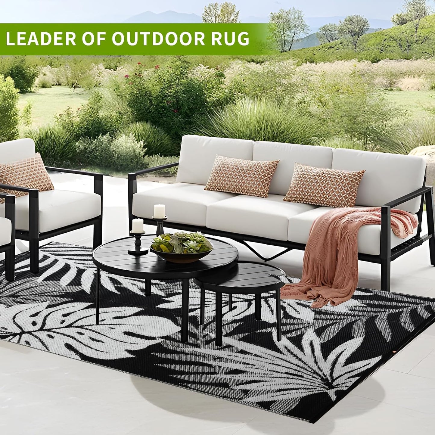 Outdoor Rug 9x12 ft Waterproof, Reversible Outdoor Plastic Straw Rug for Patios Clearance, Outdoor Area Rug Carpet RV Mat for Camping Backyard Deck Porch