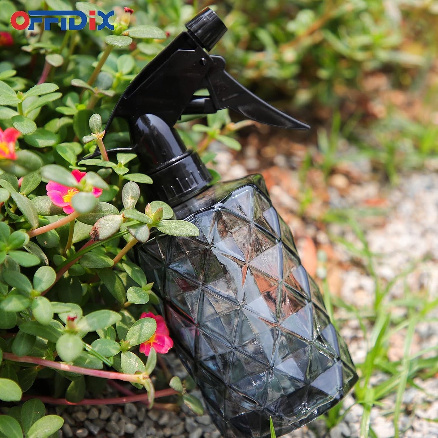 OFFIDIX Glass Spray Bottle,Plant Mister, 0.35L/11.8oz Pressure Watering Can with Adjustable Nozzle Watering Handheld Bottles for Garden Plants Cleaning Solutions(Gray