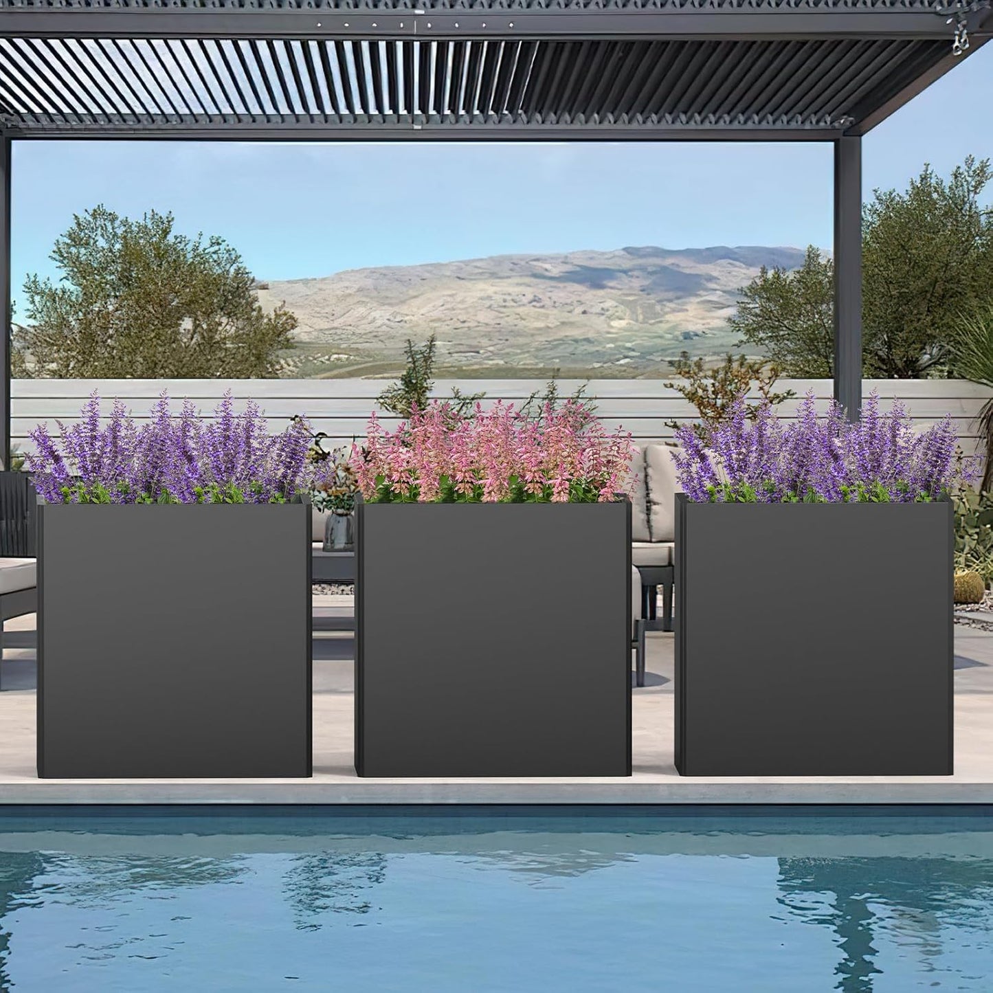 Galvanized Steel Tall Planter – 24x12x24in with Removable Insert Shelf | All-Weather Rectangular Metal Planter Box for Porch, Garden, Patio | Indoor & Outdoor Use | Black