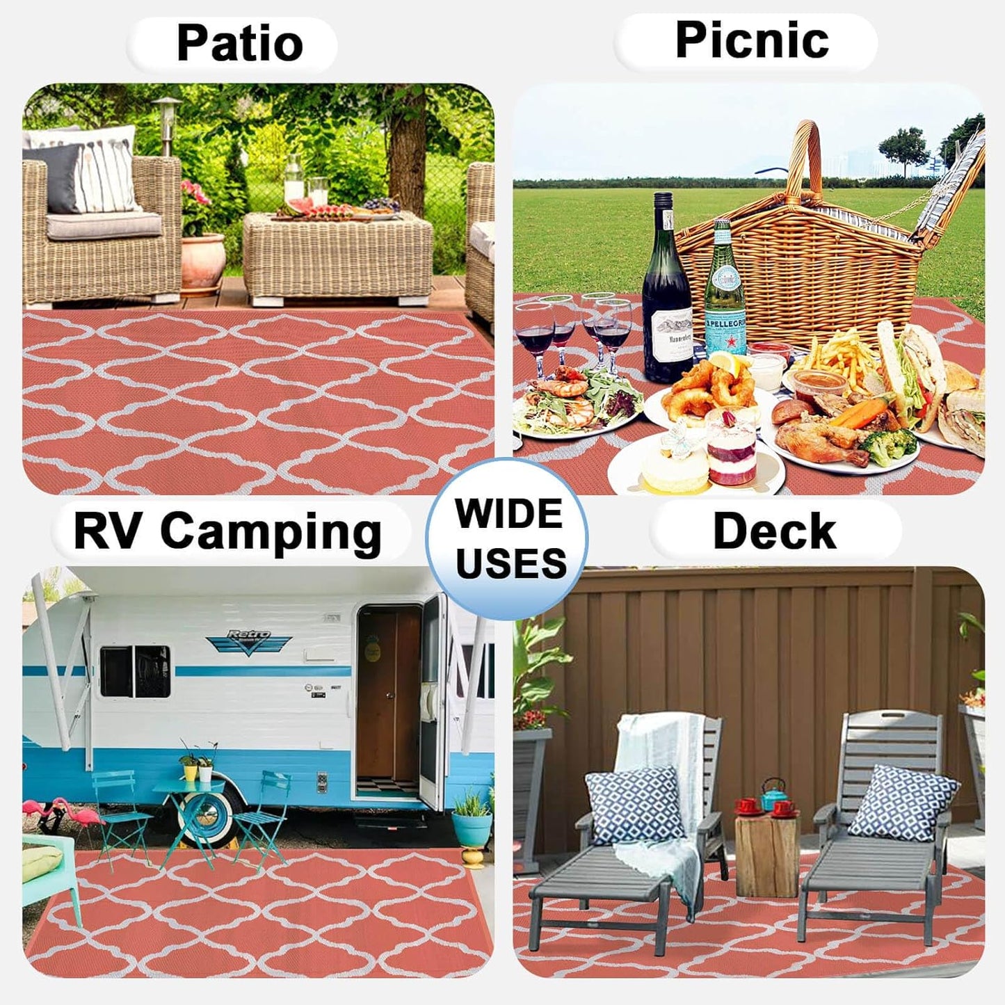 OutdoorLines Outdoor Plastic Area Rug for Patio 5x8 ft - Reversible Outside Carpet, Stain & UV Resistant RV Mats, Straw Rug for Camping, Deck Garden, Porch and Balcony, Moroccan/Orange & Light Grey