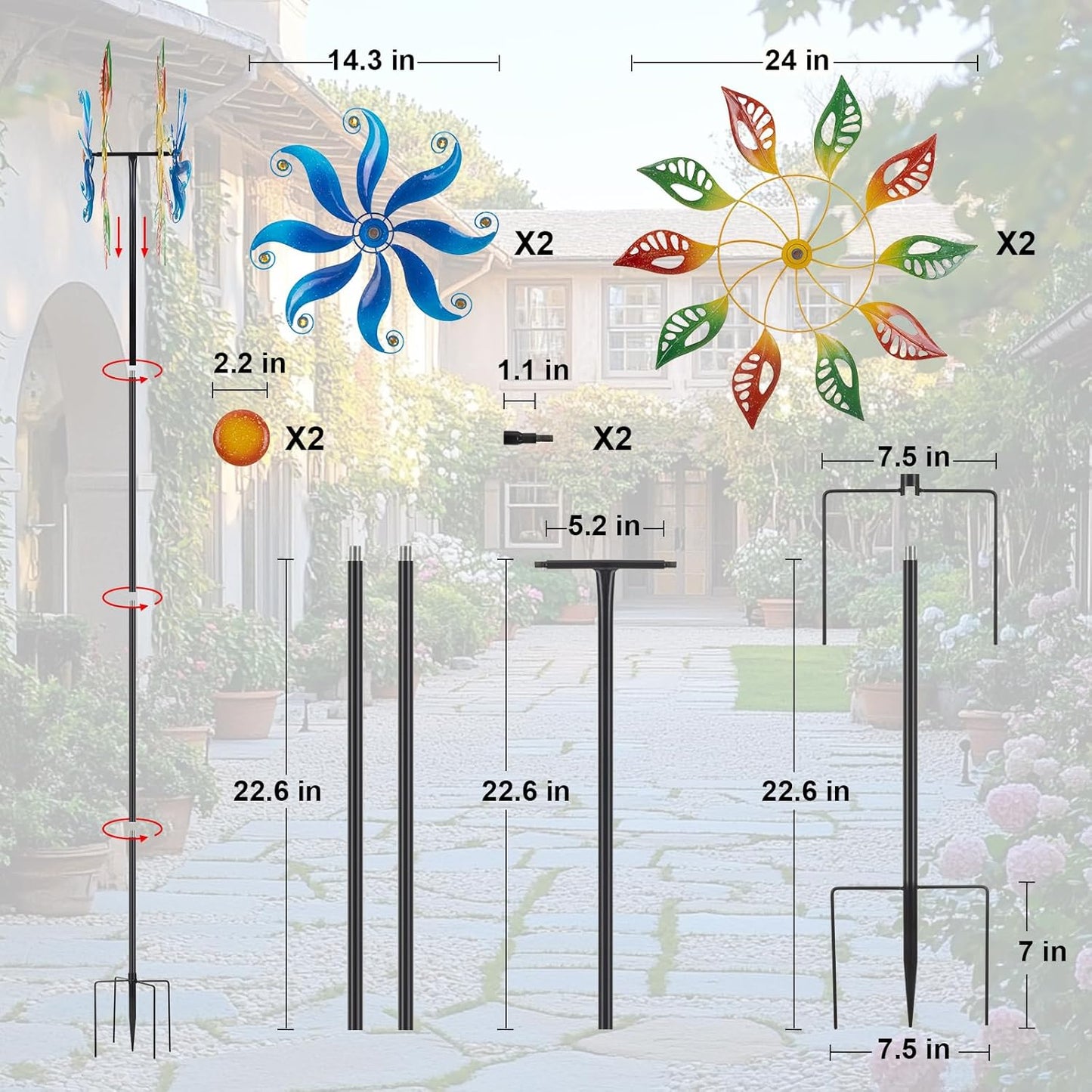 Extra Large Wind Spinners Outdoor, Metal Green Leaf Wind Sculpture Yard Art Decor, Windmill for Yard, Garden, Patio, Lawn and Courtyard 84 * 24 Inches