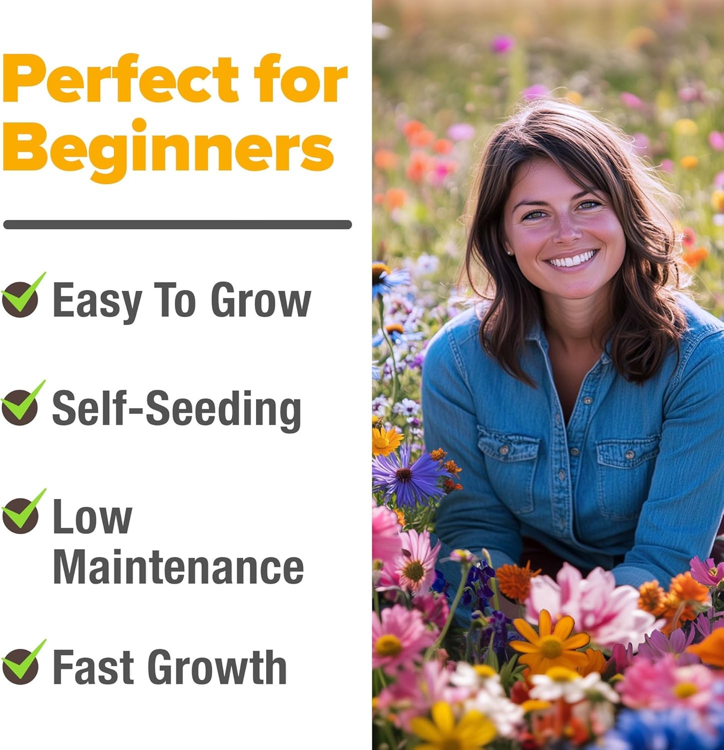 HOME GROWN Premium Wildflower Seeds 89,000+ Count - 23 Non-GMO USA Native Varieties for Bees, Butterflies & Birds - Perennial Wildflower Seed Mix Bulk 2oz - for Full Sun & Shade Gardens